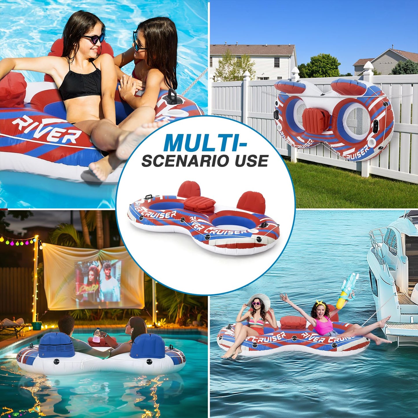 Sunrio Heavy Duty 2-Person River Tube with Cooler – Premium Inflatable Floating Lounger