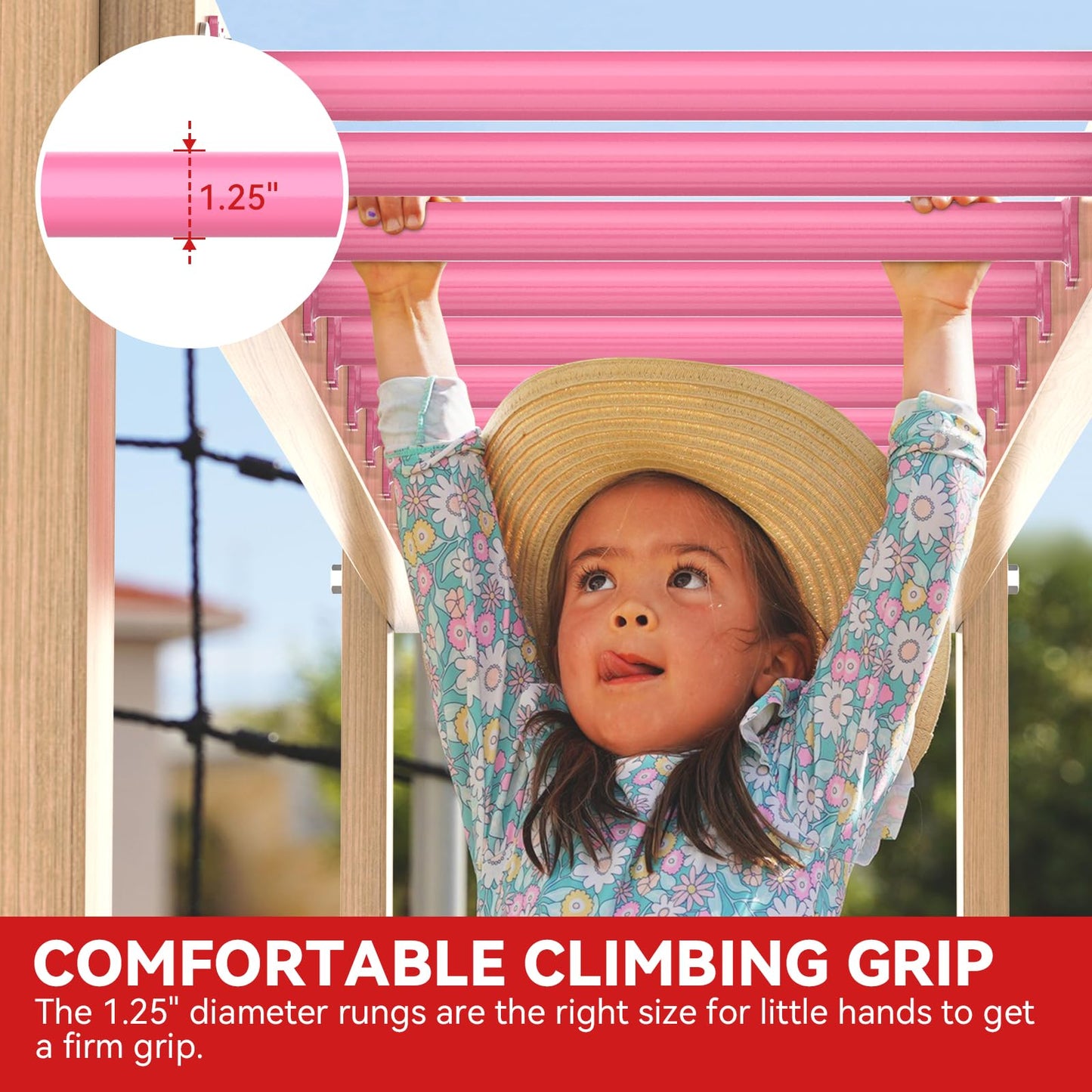 Sunshine Farmre 16.5-Inch Pink Monkey Bars Kit – 12 Pcs for Backyard & Indoor Playset