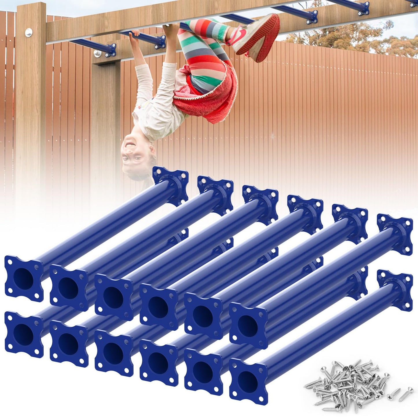 SUNSHINE FARMRE 16.5-Inch Monkey Bars Kit – Backyard Indoor/Outdoor Rungs (Dark Blue, 12 Pcs)