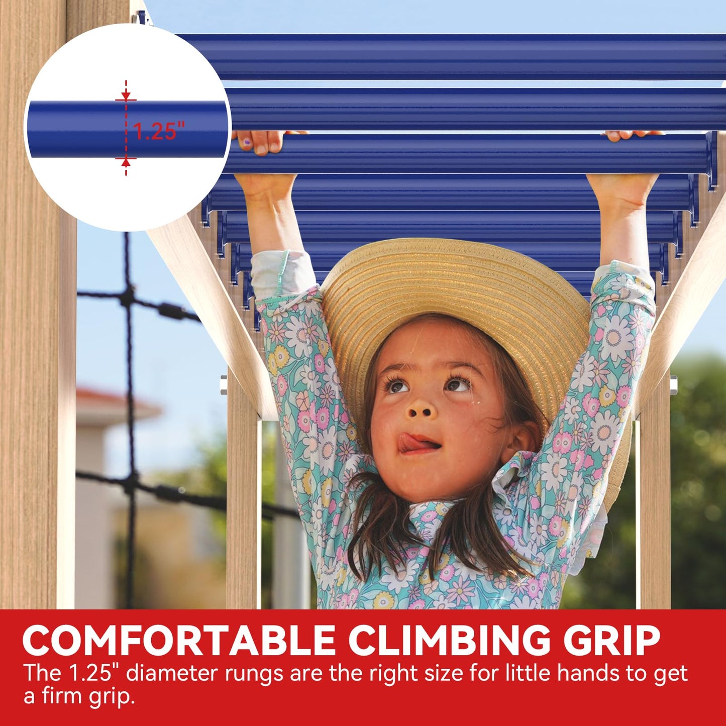 SUNSHINE FARMRE 16.5-Inch Monkey Bars Kit – Backyard Indoor/Outdoor Rungs (Dark Blue, 12 Pcs)
