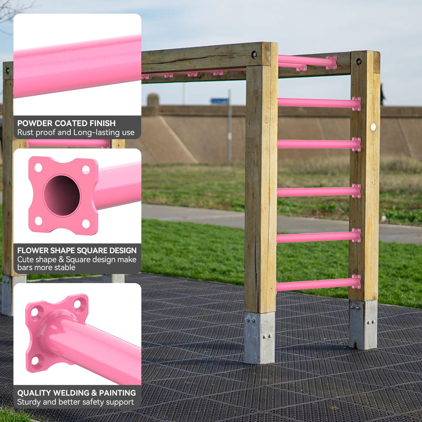 Sunshine Farmre 16.5-Inch Pink Monkey Bars Kit – 12 Pcs for Backyard & Indoor Playset