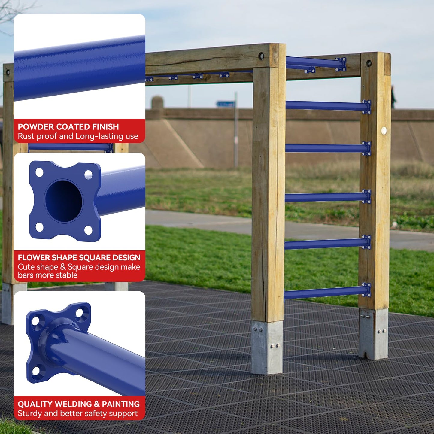 SUNSHINE FARMRE 16.5-Inch Monkey Bars Kit – Backyard Indoor/Outdoor Rungs (Dark Blue, 12 Pcs)