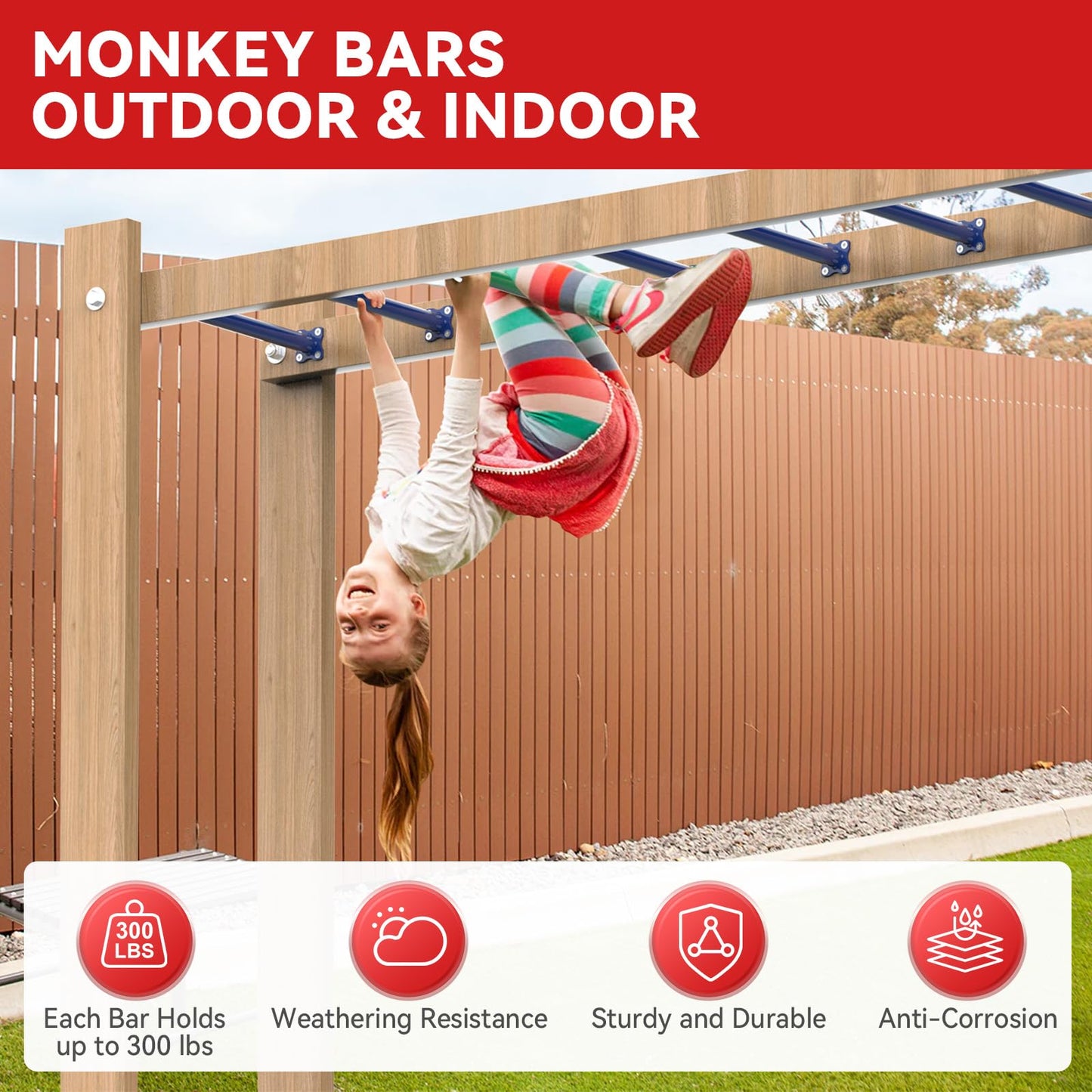 SUNSHINE FARMRE 16.5-Inch Monkey Bars Kit – Backyard Indoor/Outdoor Rungs (Dark Blue, 12 Pcs)