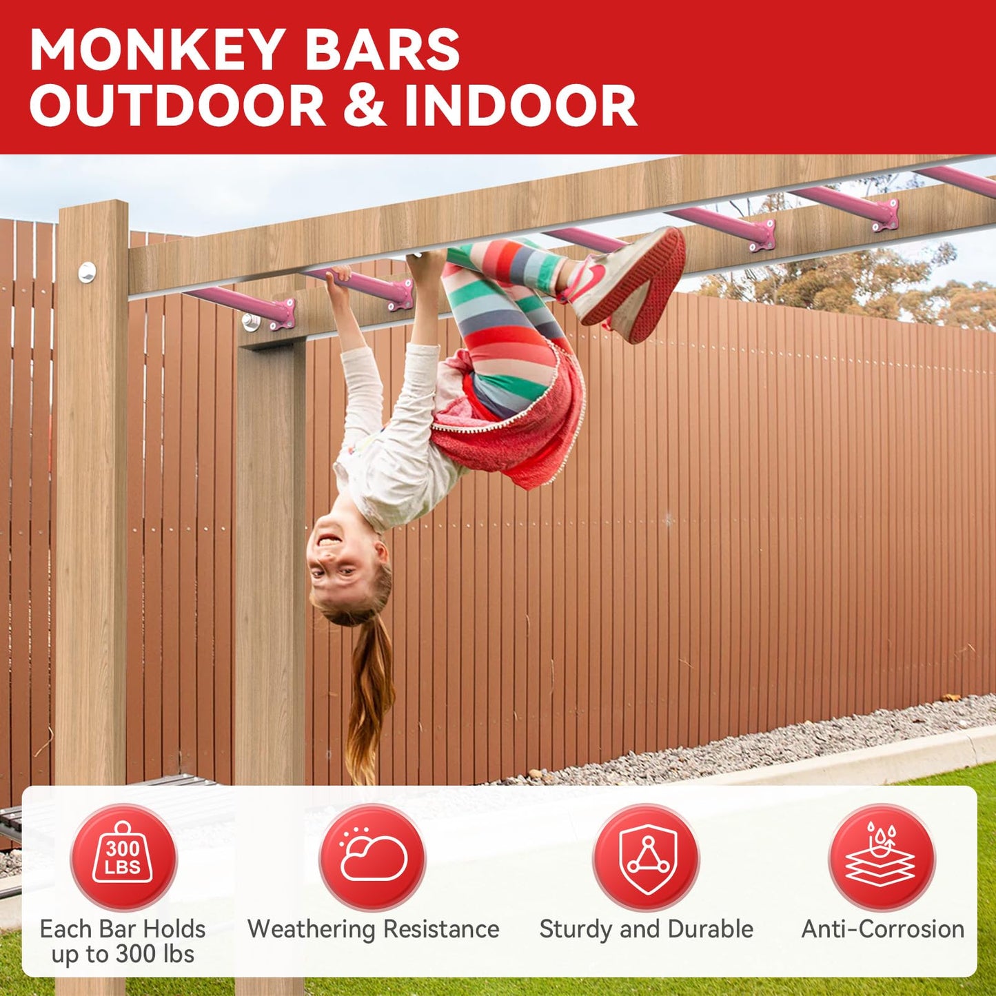 Sunshine Farmre 16.5-Inch Pink Monkey Bars Kit – 12 Pcs for Backyard & Indoor Playset
