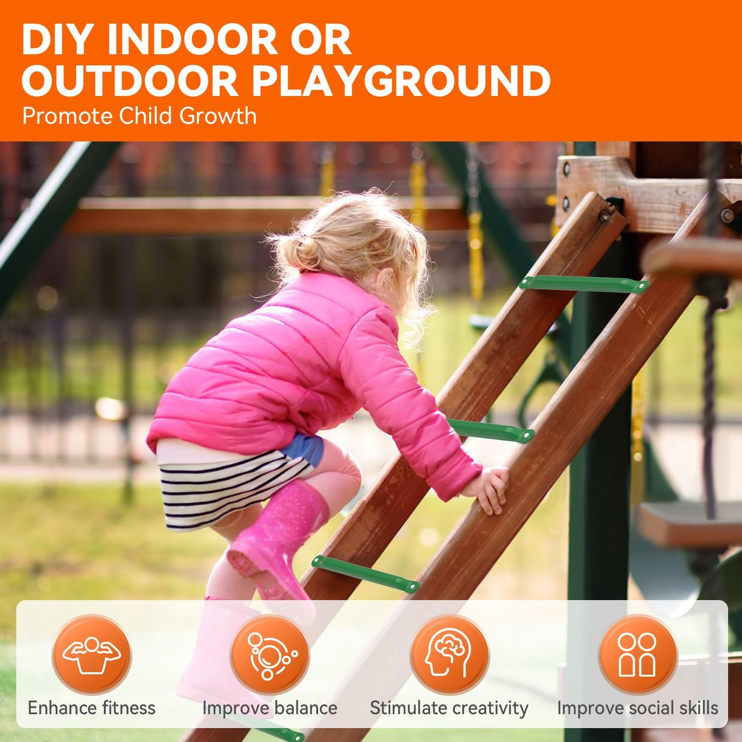 Sunshine Farmre 21-Inch Monkey Bars Kit — 12 Steel Rungs for Backyard & Indoor Play