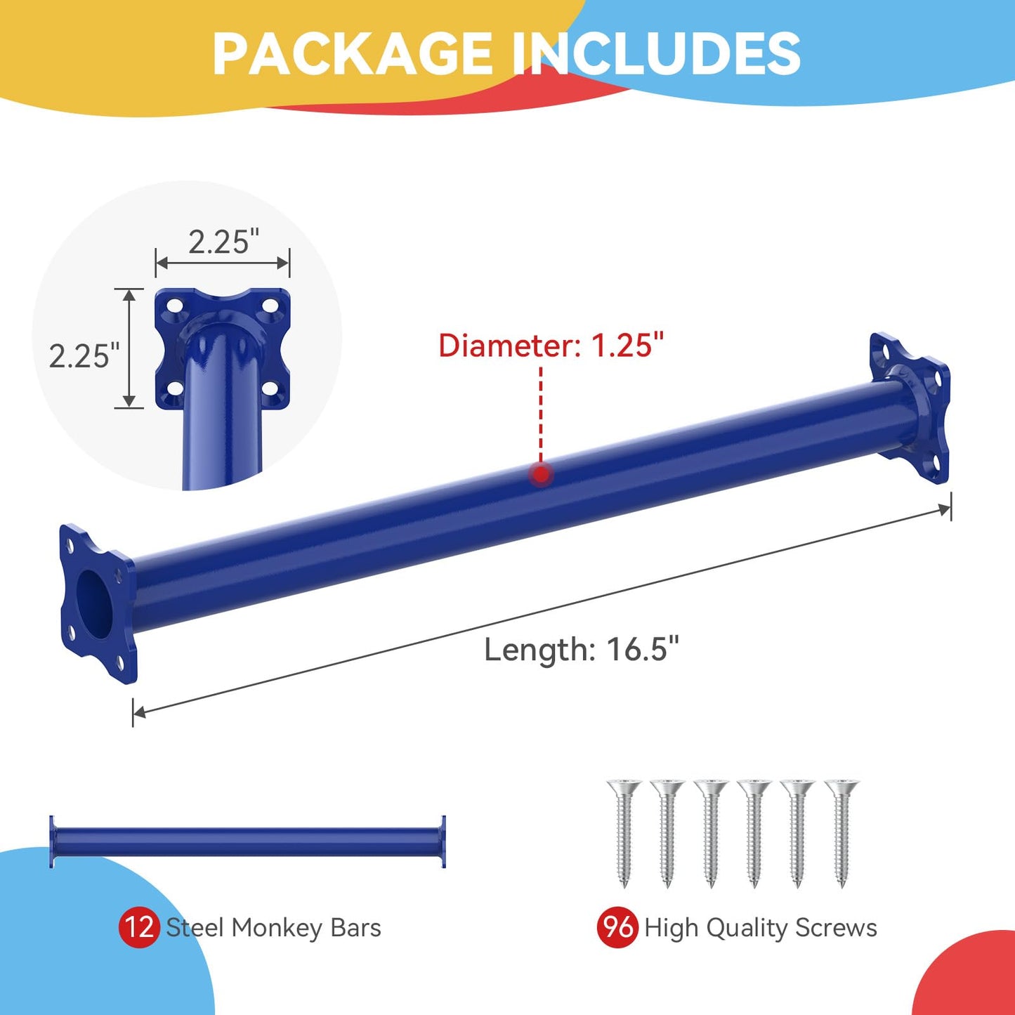 SUNSHINE FARMRE 16.5-Inch Monkey Bars Kit – Backyard Indoor/Outdoor Rungs (Dark Blue, 12 Pcs)