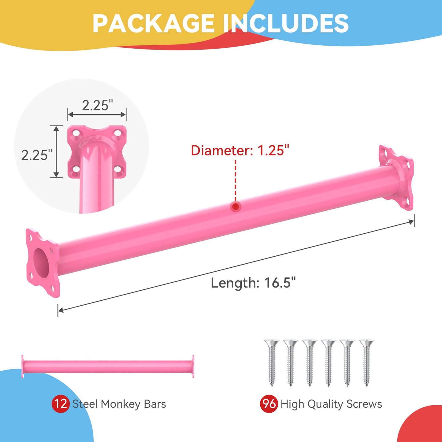 Sunshine Farmre 16.5-Inch Pink Monkey Bars Kit – 12 Pcs for Backyard & Indoor Playset