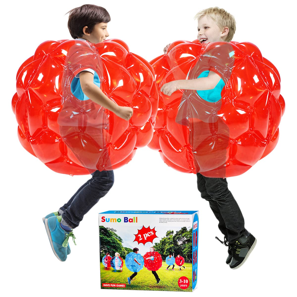 SUNSHINE-MALL 2 PC Kid Sumo Balls – Wearable Bumper Bounce Balls for Outdoor Grass Play (60 cm, Red)