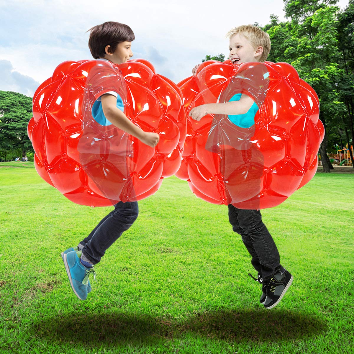 SUNSHINE-MALL 2 PC Kid Sumo Balls – Wearable Bumper Bounce Balls for Outdoor Grass Play (60 cm, Red)