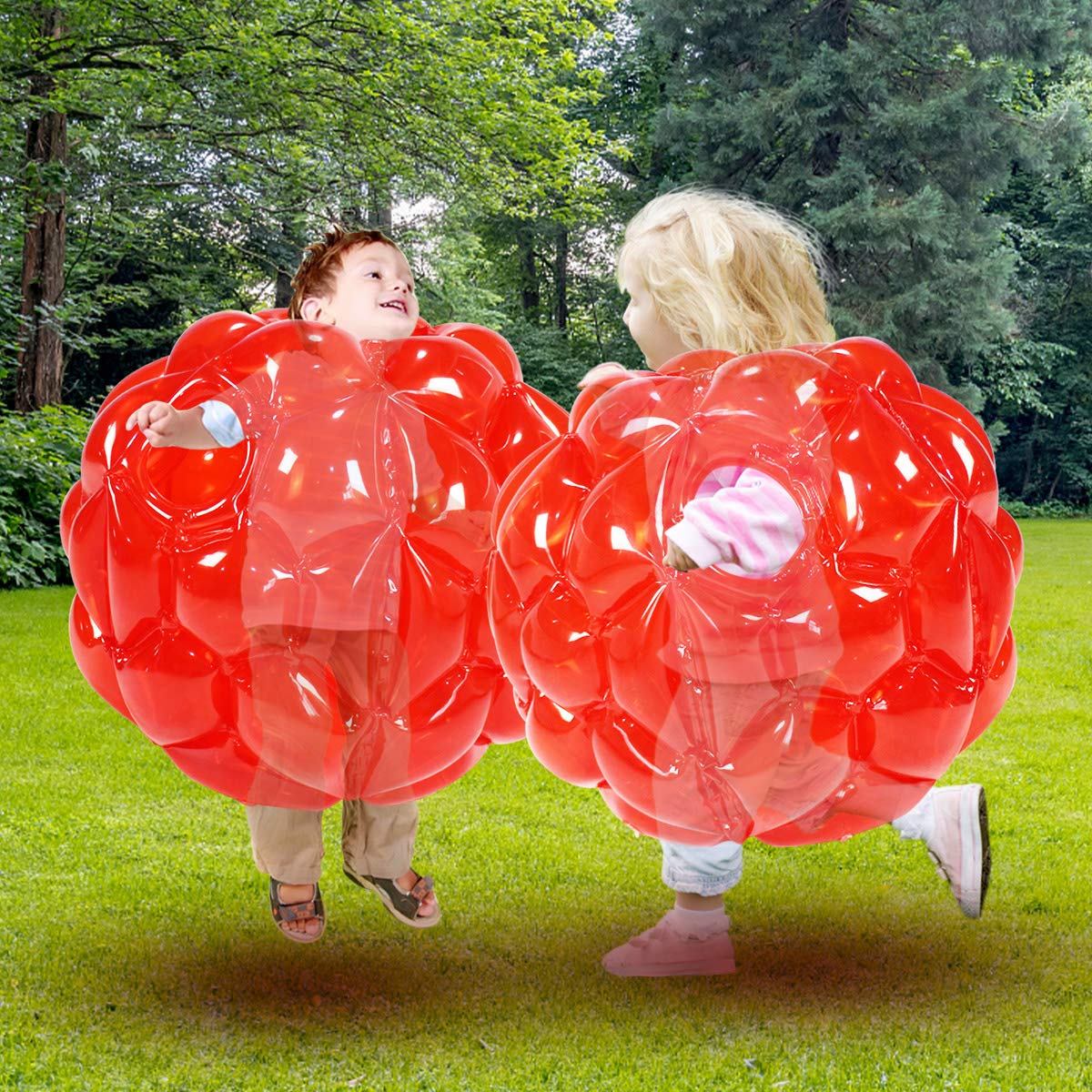 SUNSHINE-MALL 2 PC Kid Sumo Balls – Wearable Bumper Bounce Balls for Outdoor Grass Play (60 cm, Red)