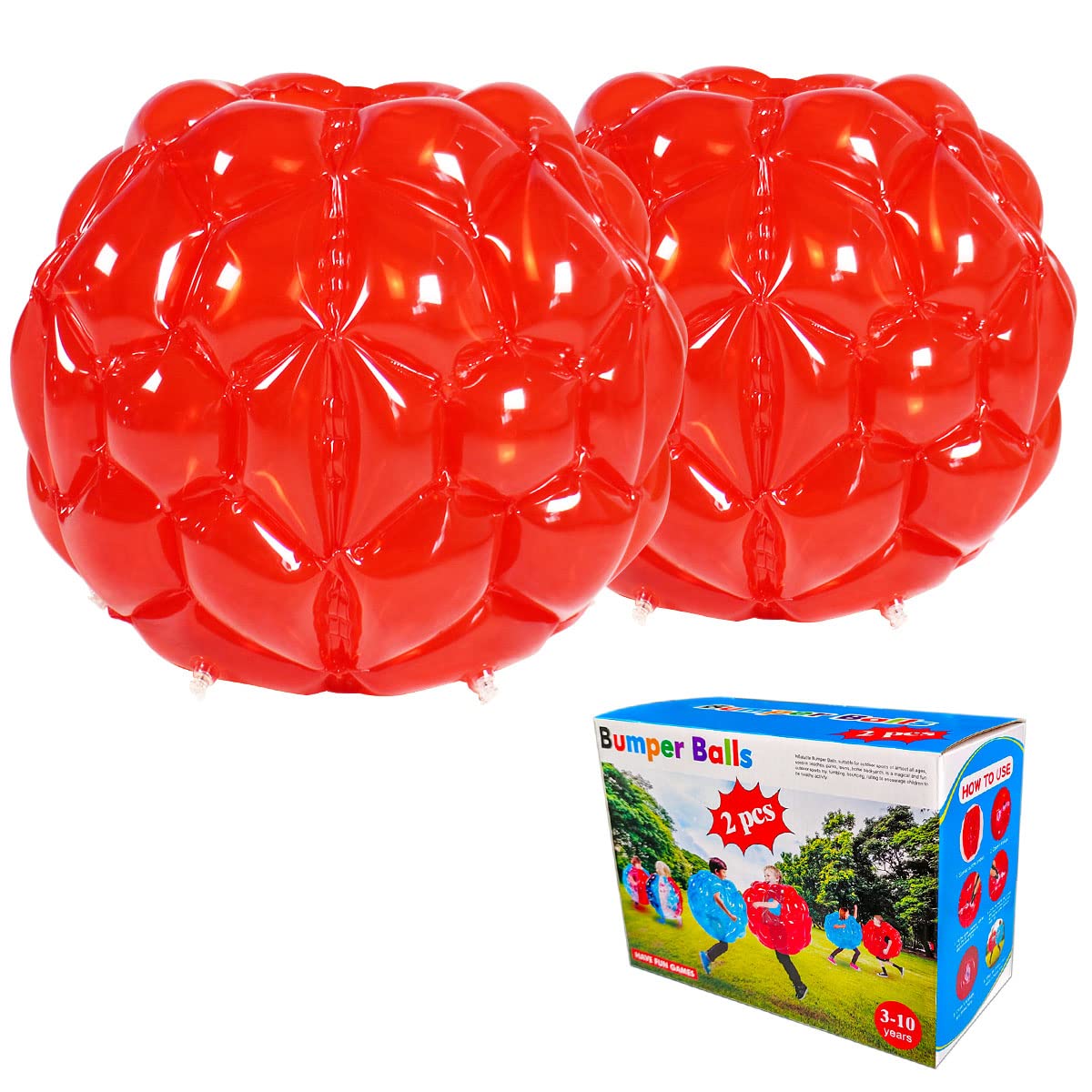 SUNSHINE-MALL 2 PC Kid Sumo Balls – Wearable Bumper Bounce Balls for Outdoor Grass Play (60 cm, Red)