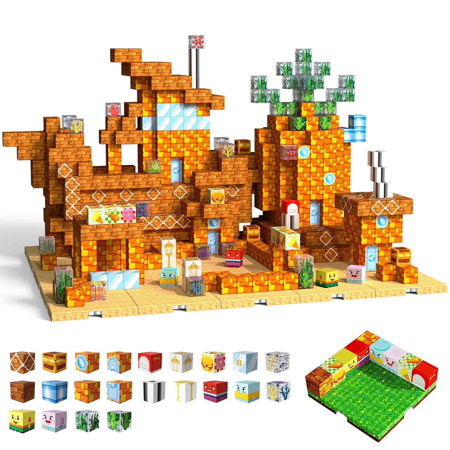 Sunxiaoyoung 150 PCS Magnetic Blocks – 4 Expandable Base Plates STEM Building Kit for Kids 3-12