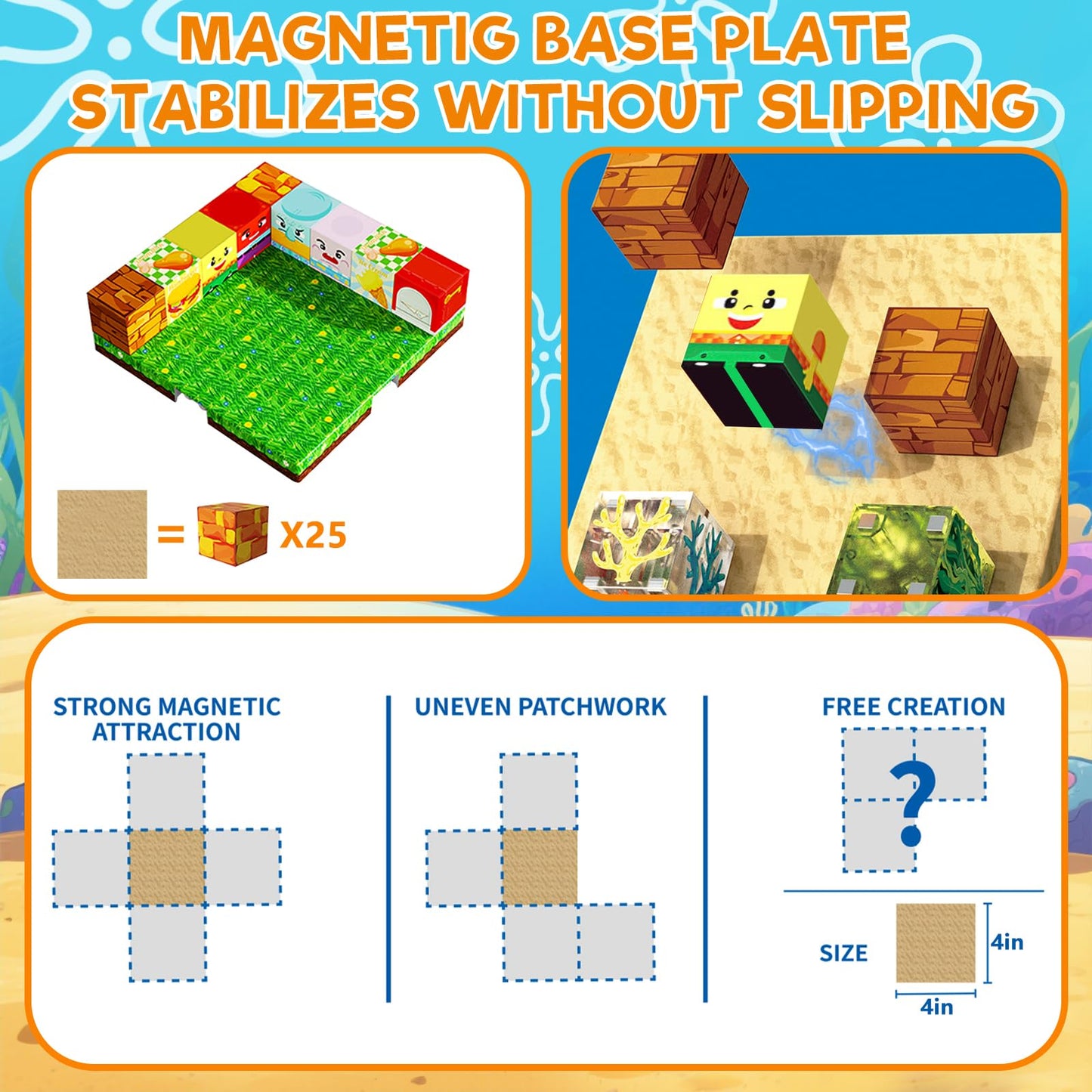 Sunxiaoyoung 150 PCS Magnetic Blocks – 4 Expandable Base Plates STEM Building Kit for Kids 3-12
