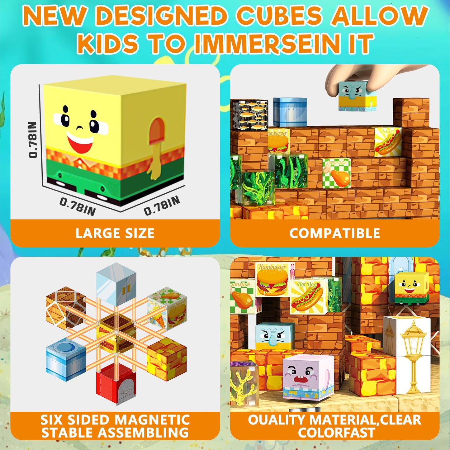 Sunxiaoyoung 150 PCS Magnetic Blocks – 4 Expandable Base Plates STEM Building Kit for Kids 3-12