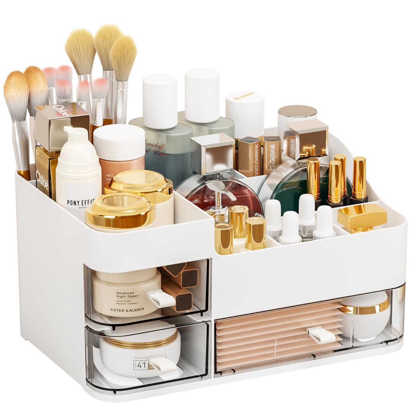 SuoXing White Makeup Organizer – Large Vanity Storage with Drawers