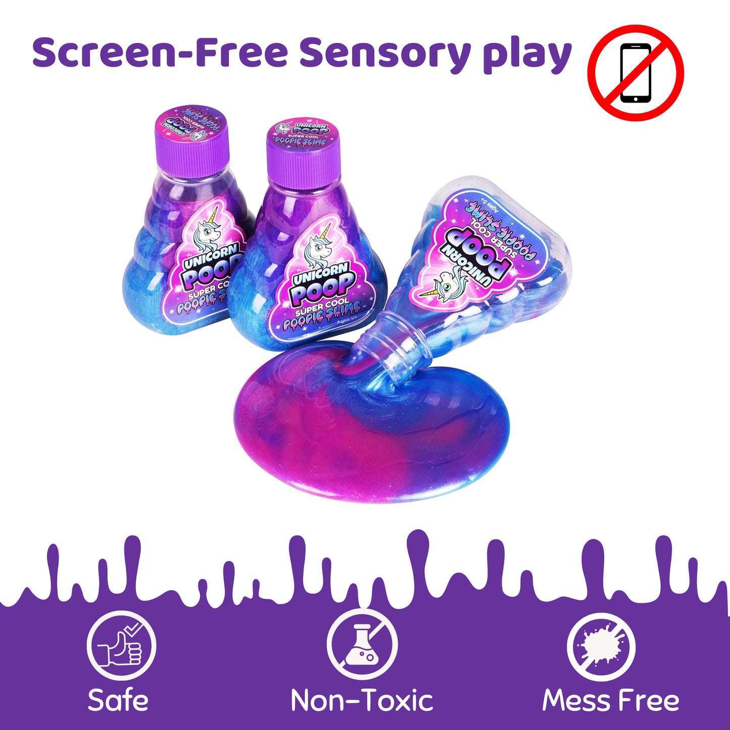 Super Cool 3 Pack Unicorn Poop Slime – Glitter Unicorn Slimes for Parties & Gifts (Ages 5+)