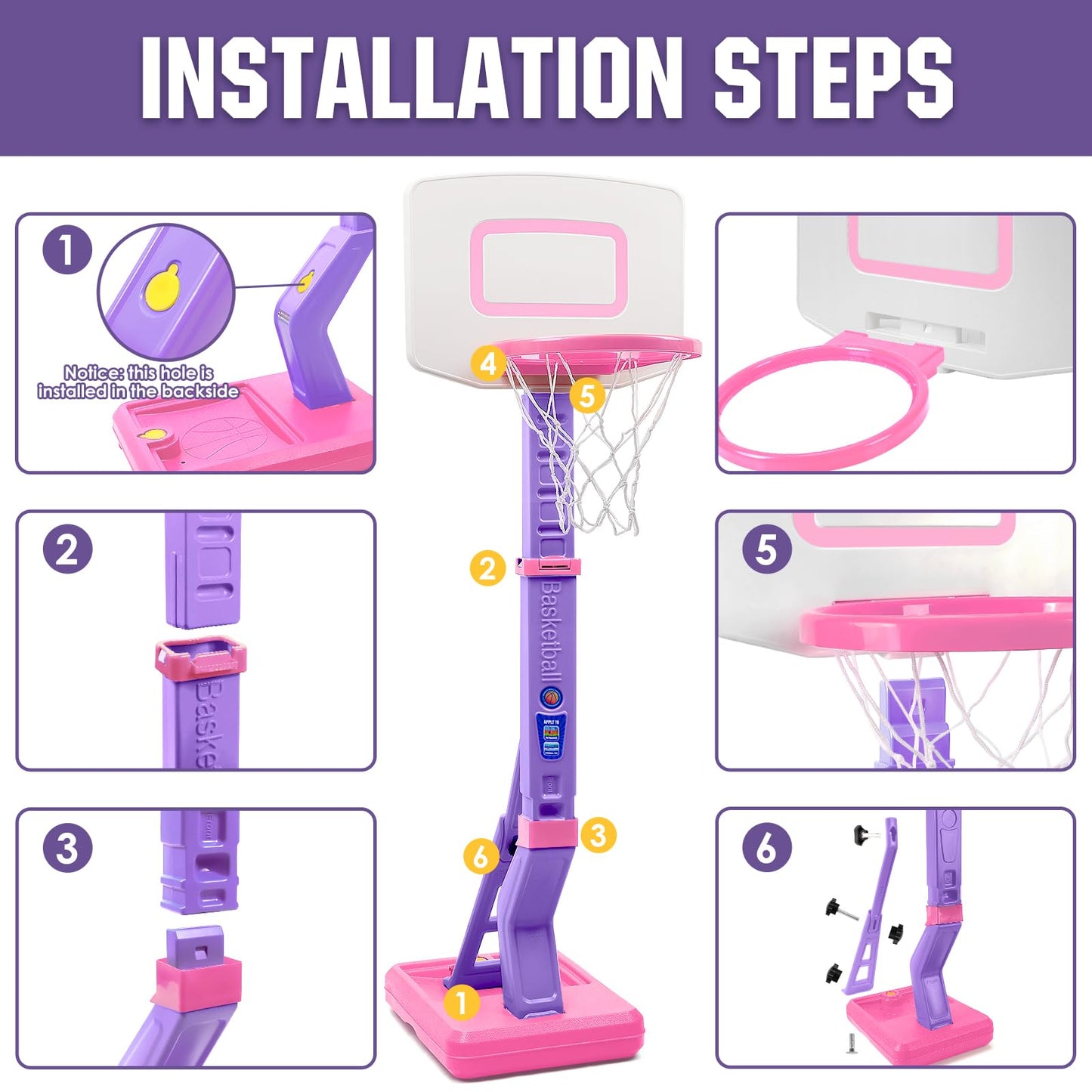 SUPER JOY Toddler Pink Basketball Hoop – Adjustable Mini Indoor/Outdoor Hoop for Kids Ages 1-5