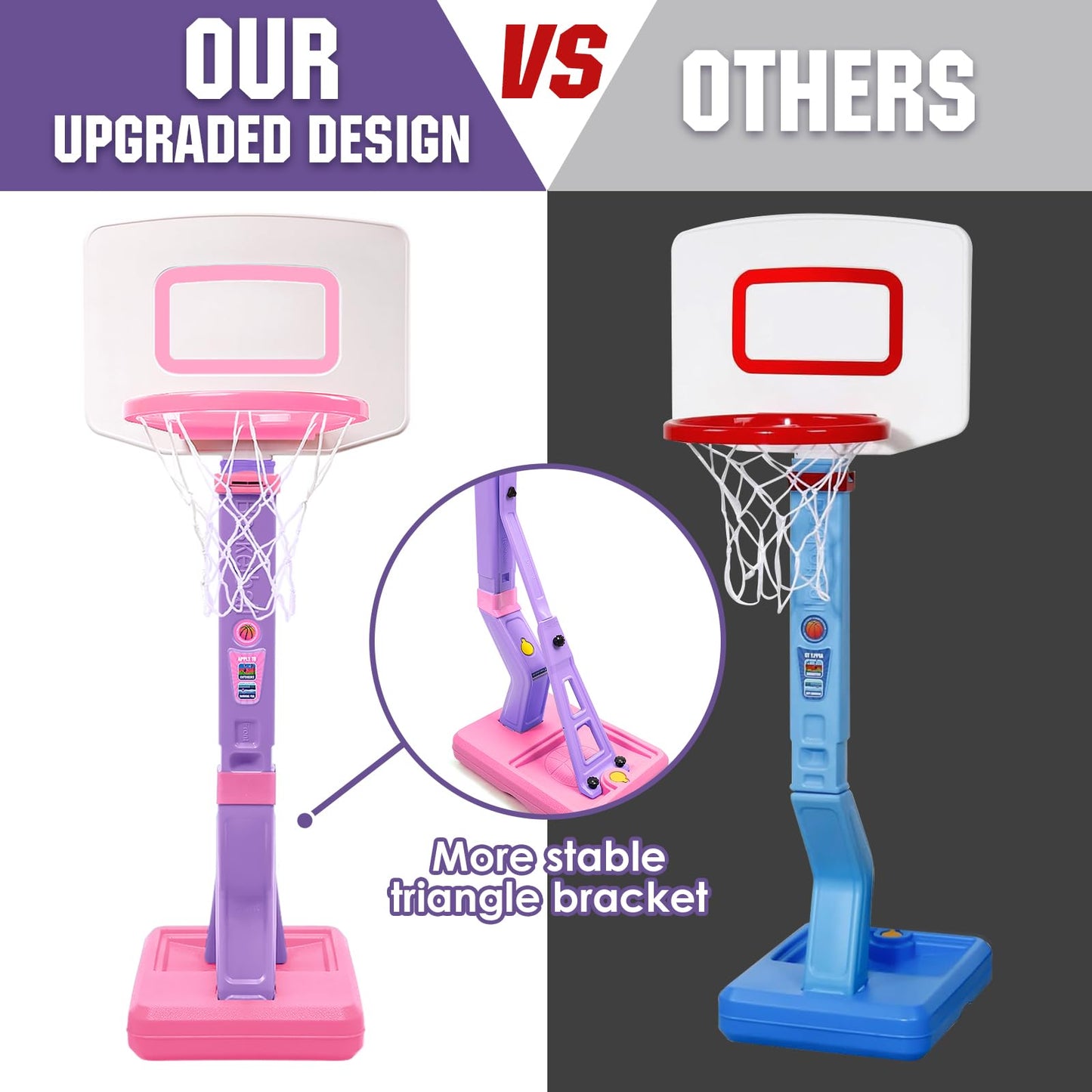 SUPER JOY Toddler Pink Basketball Hoop – Adjustable Mini Indoor/Outdoor Hoop for Kids Ages 1-5