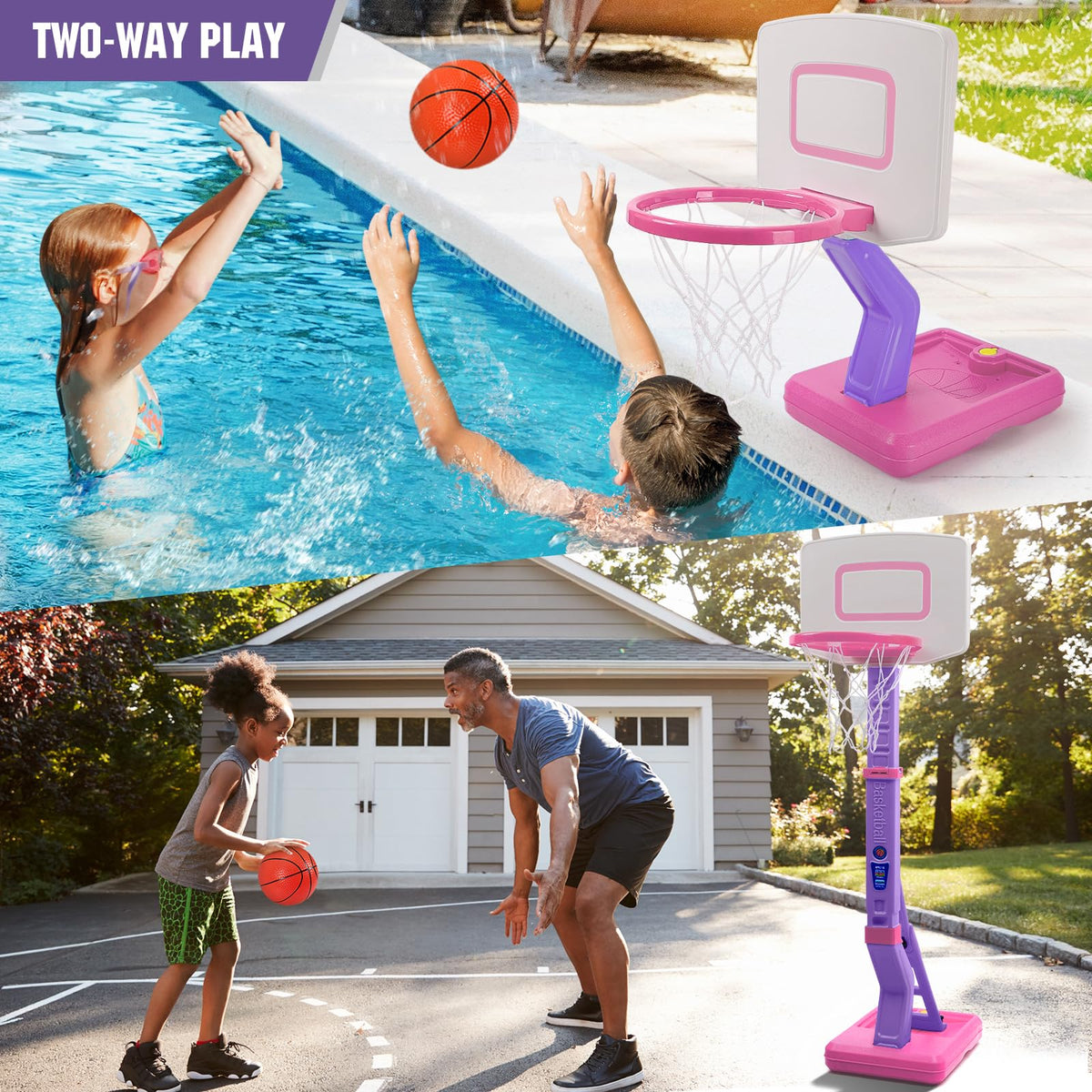 SUPER JOY Toddler Pink Basketball Hoop – Adjustable Mini Indoor/Outdoor Hoop for Kids Ages 1-5