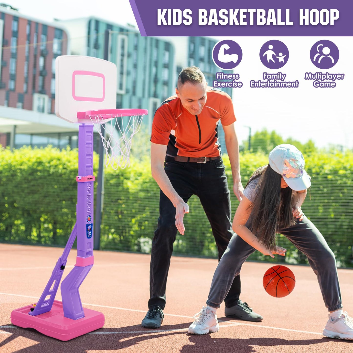 SUPER JOY Toddler Pink Basketball Hoop – Adjustable Mini Indoor/Outdoor Hoop for Kids Ages 1-5