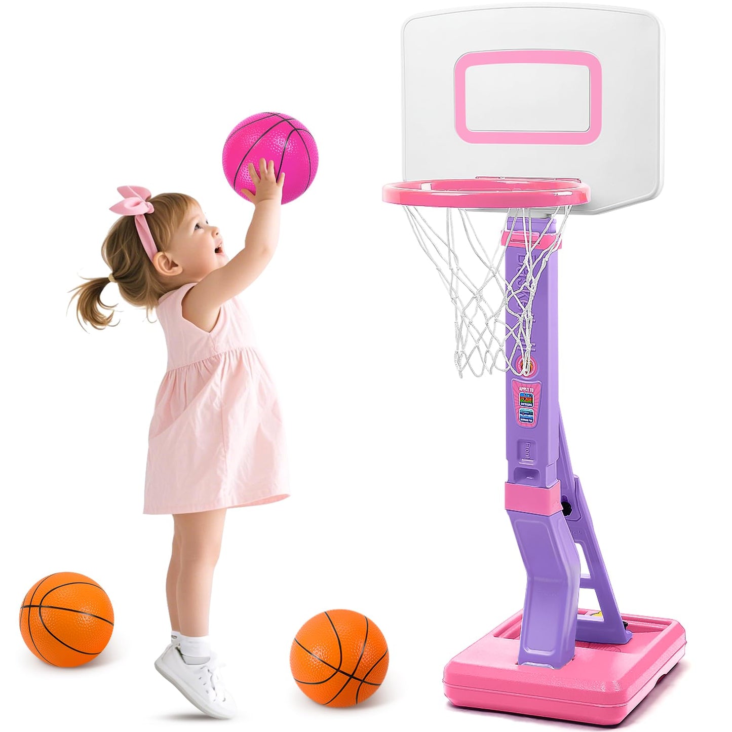 SUPER JOY Toddler Pink Basketball Hoop – Adjustable Mini Indoor/Outdoor Hoop for Kids Ages 1-5