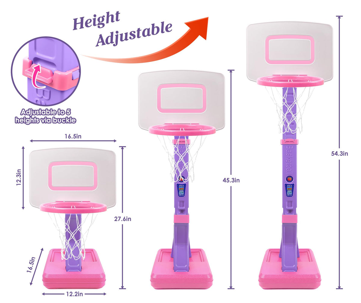 SUPER JOY Toddler Pink Basketball Hoop – Adjustable Mini Indoor/Outdoor Hoop for Kids Ages 1-5