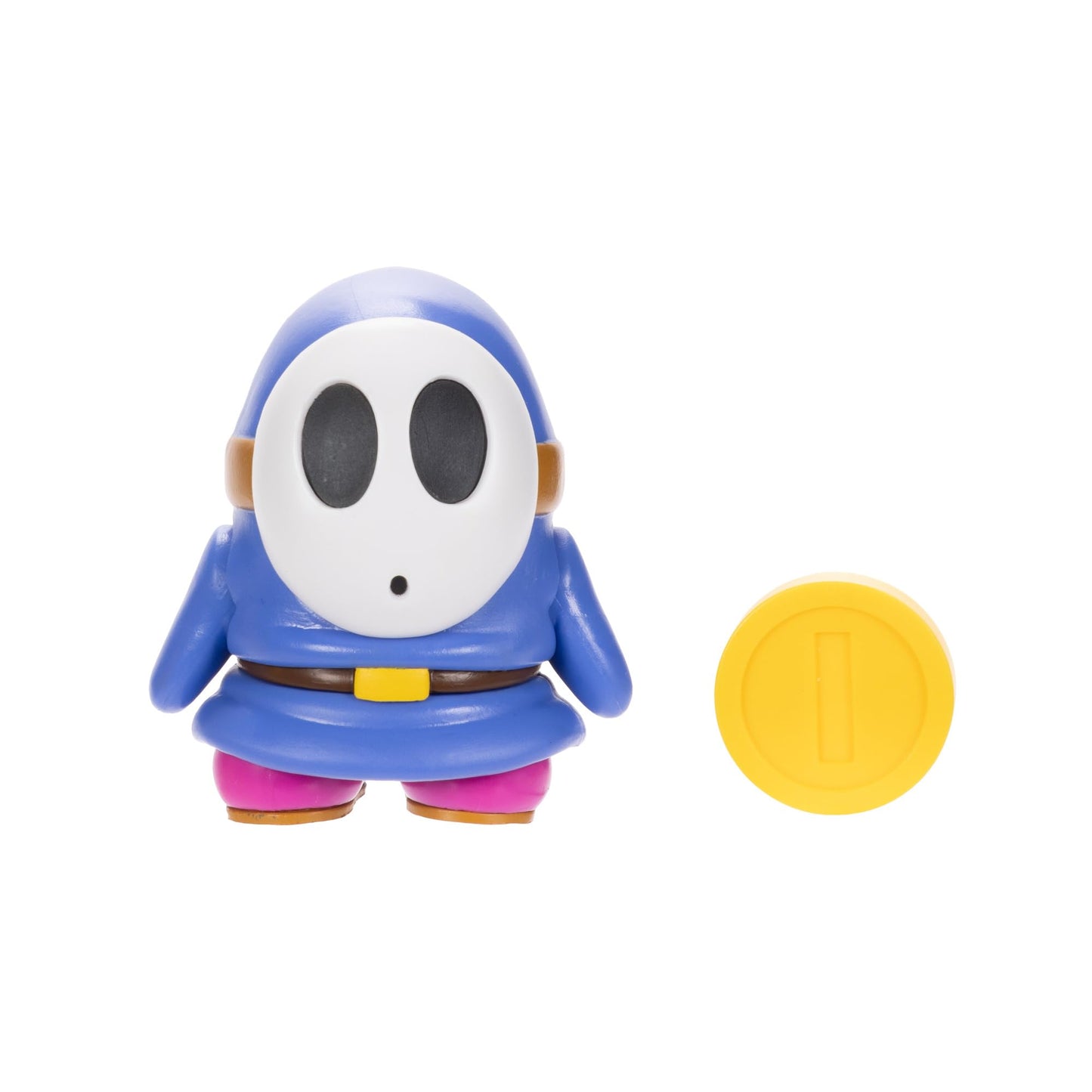 Super Mario Blue Shy Guy 4-Inch Poseable Figure with Coin Accessory | Officially Licensed
