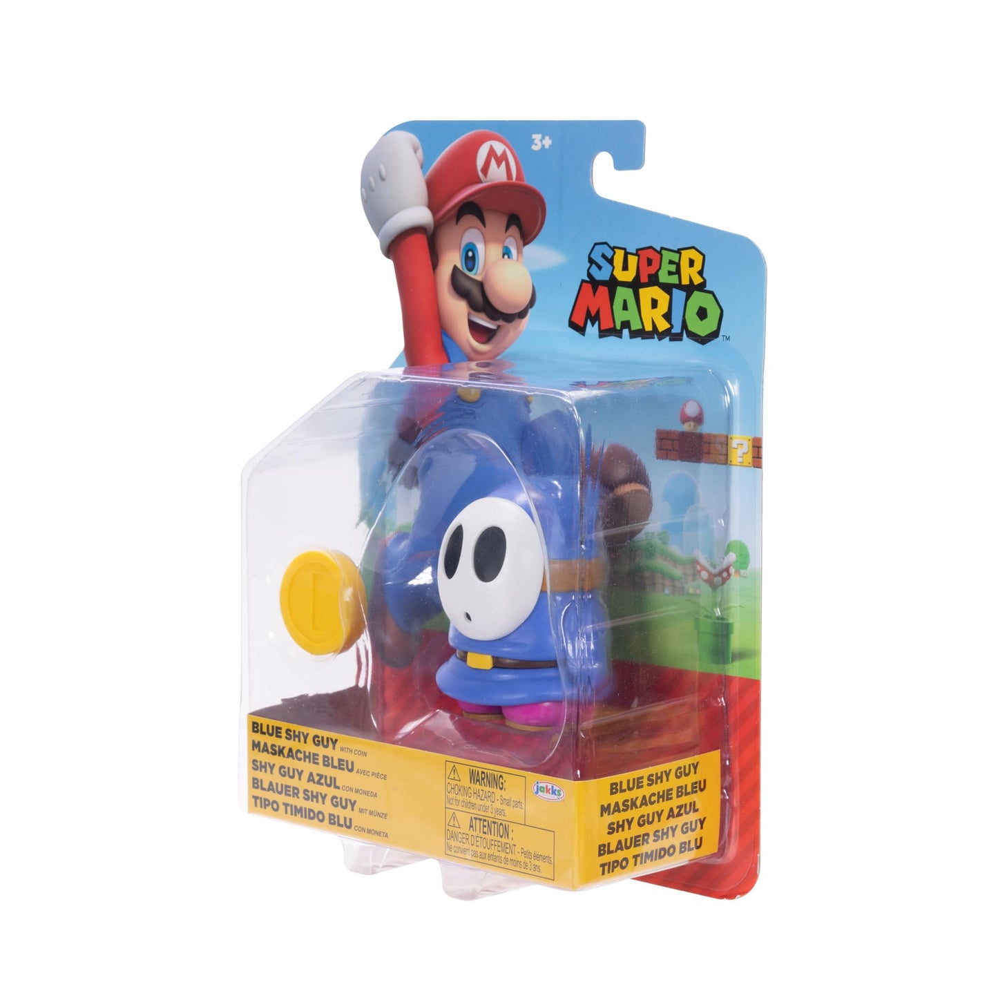 Super Mario Blue Shy Guy 4-Inch Poseable Figure with Coin Accessory | Officially Licensed
