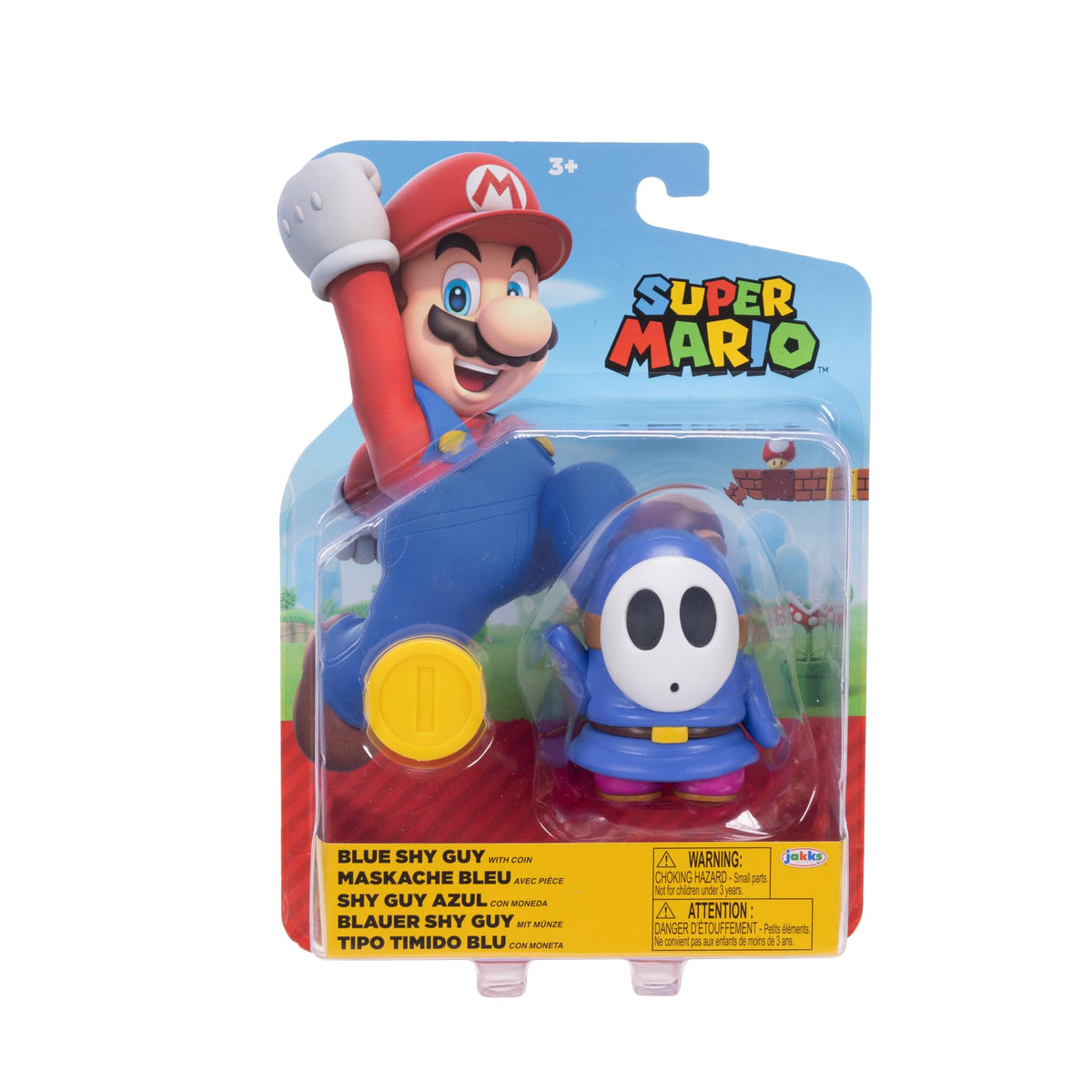 Super Mario Blue Shy Guy 4-Inch Poseable Figure with Coin Accessory | Officially Licensed