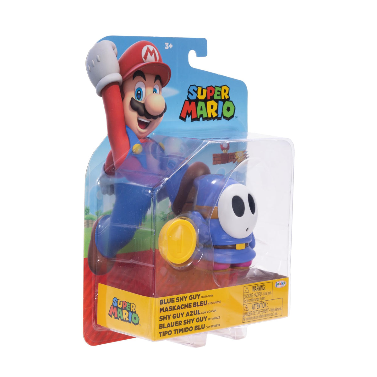 Super Mario Blue Shy Guy 4-Inch Poseable Figure with Coin Accessory | Officially Licensed
