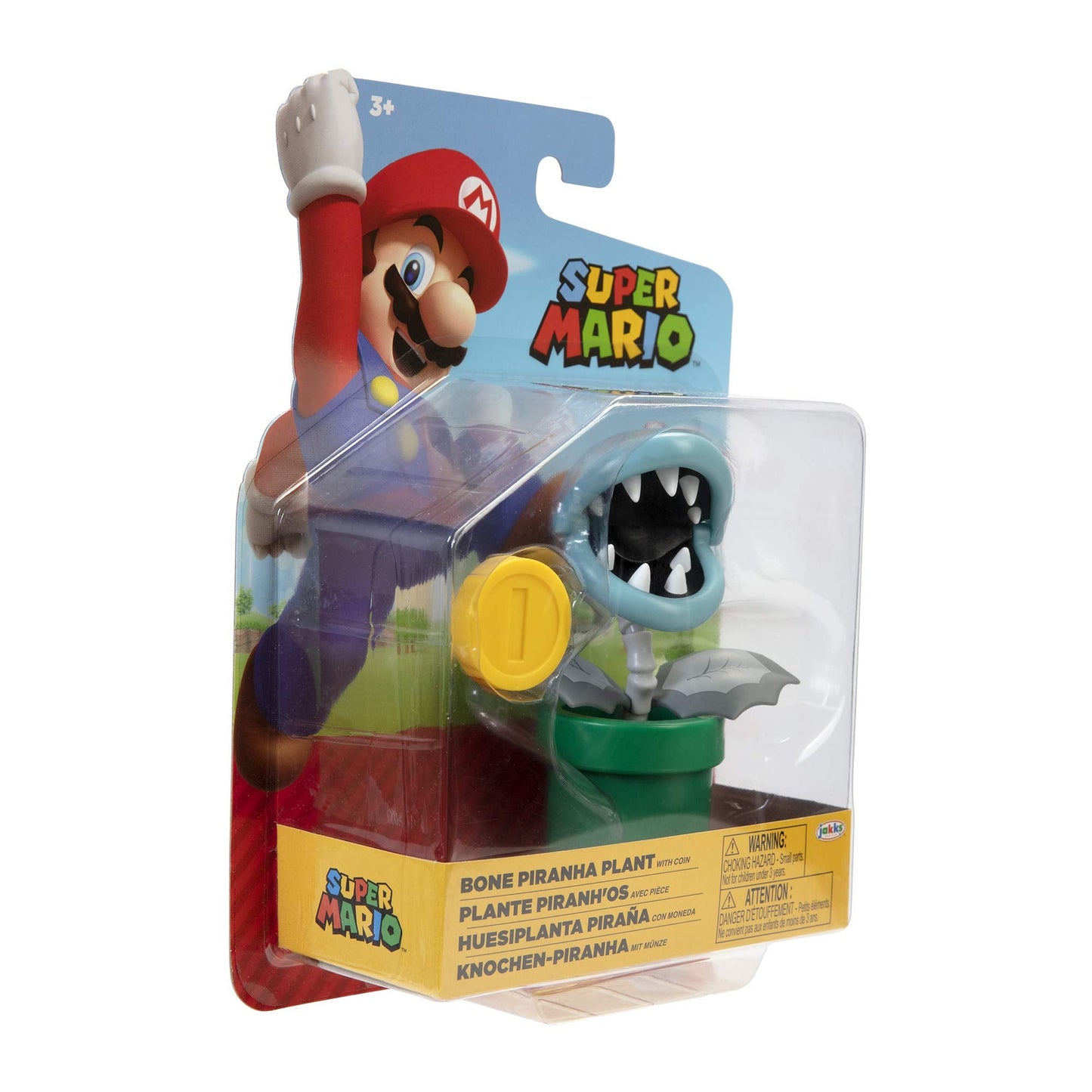 Super Mario Bone Piranha 4-Inch Poseable Figure with Coin Accessory – Collectibles for Kids & Fans (Ages 3+)