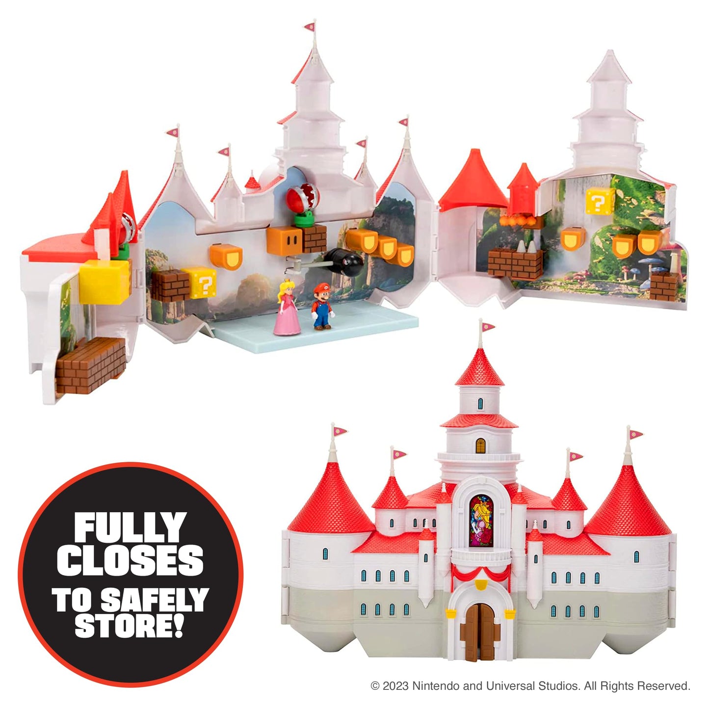Super Mario Bros Movie Mushroom Kingdom Castle Playset – Includes 1.25" Mario & Princess Peach Figures | Interactive Training Grounds