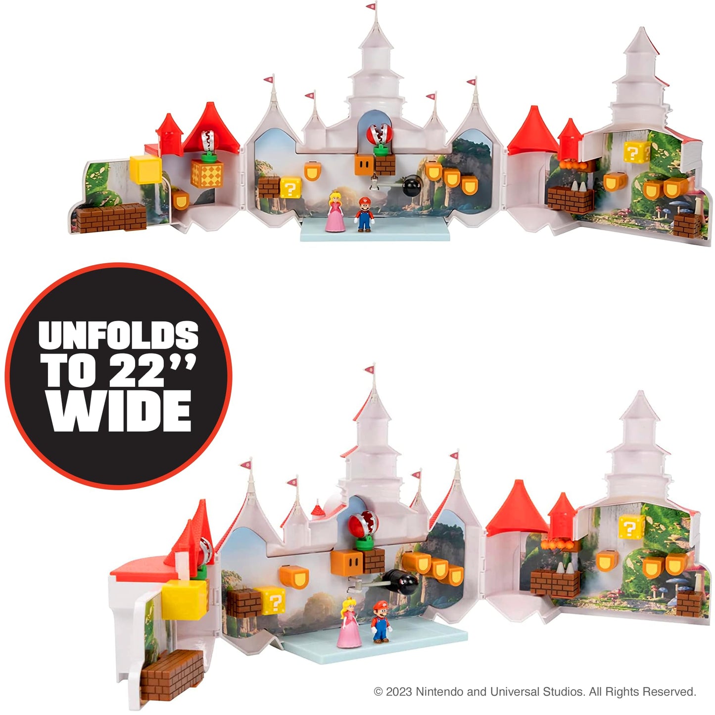 Super Mario Bros Movie Mushroom Kingdom Castle Playset – Includes 1.25" Mario & Princess Peach Figures | Interactive Training Grounds