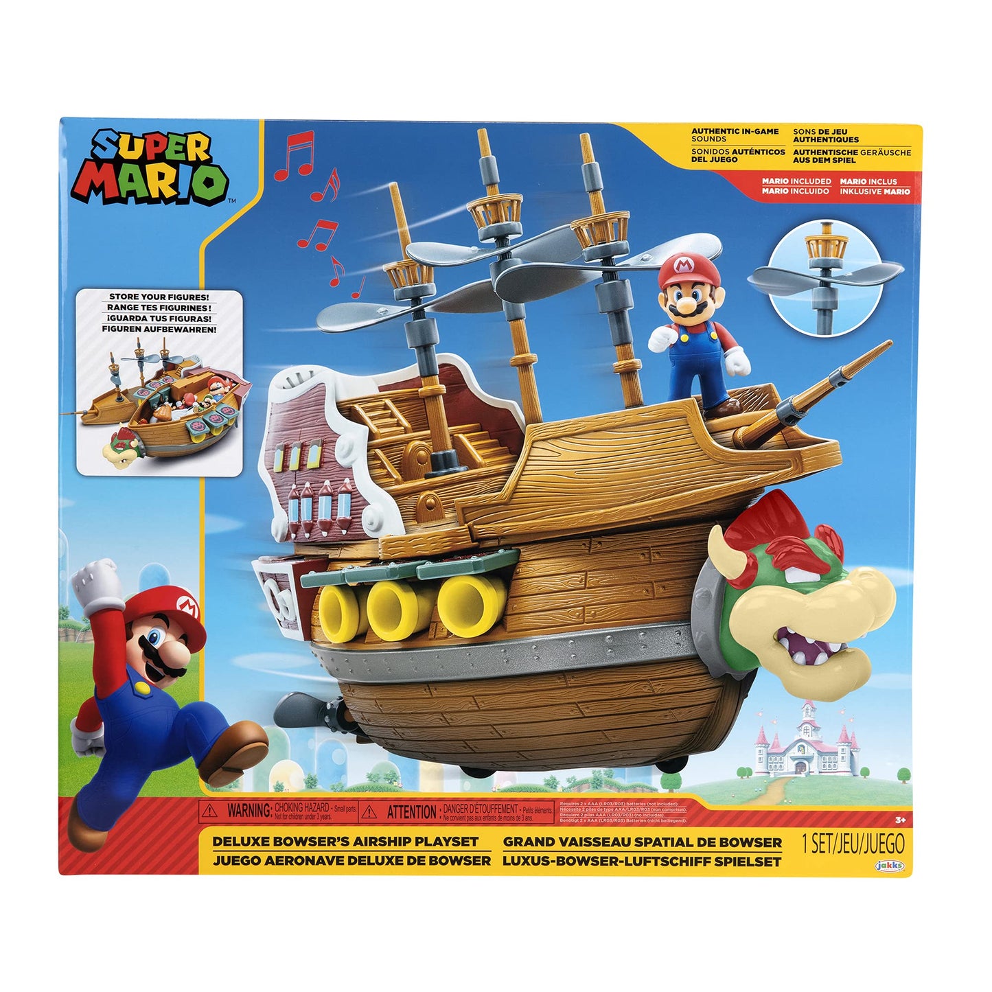 Super Mario Deluxe Bowser's Airship Playset with Mario Figure – Authentic Sounds