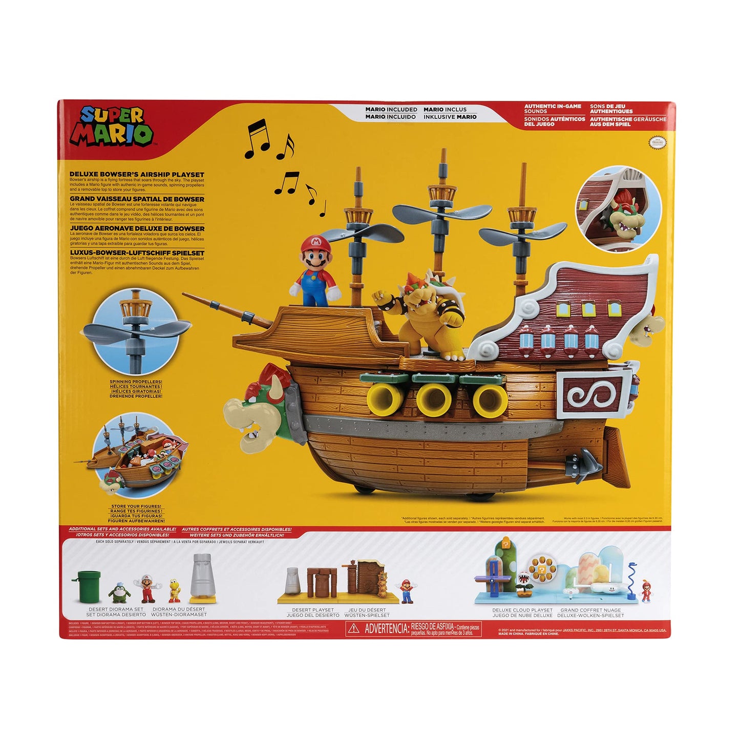 Super Mario Deluxe Bowser's Airship Playset with Mario Figure – Authentic Sounds