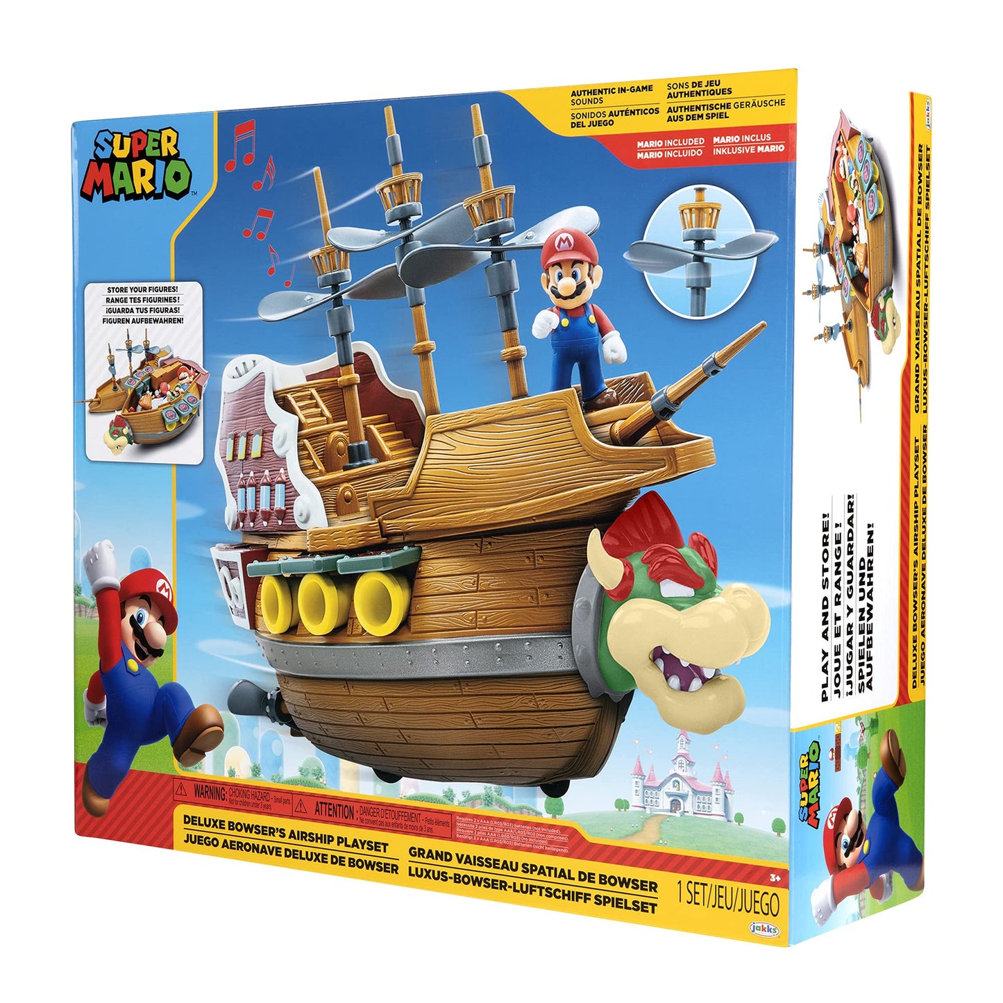 Super Mario Deluxe Bowser's Airship Playset with Mario Figure – Authentic Sounds