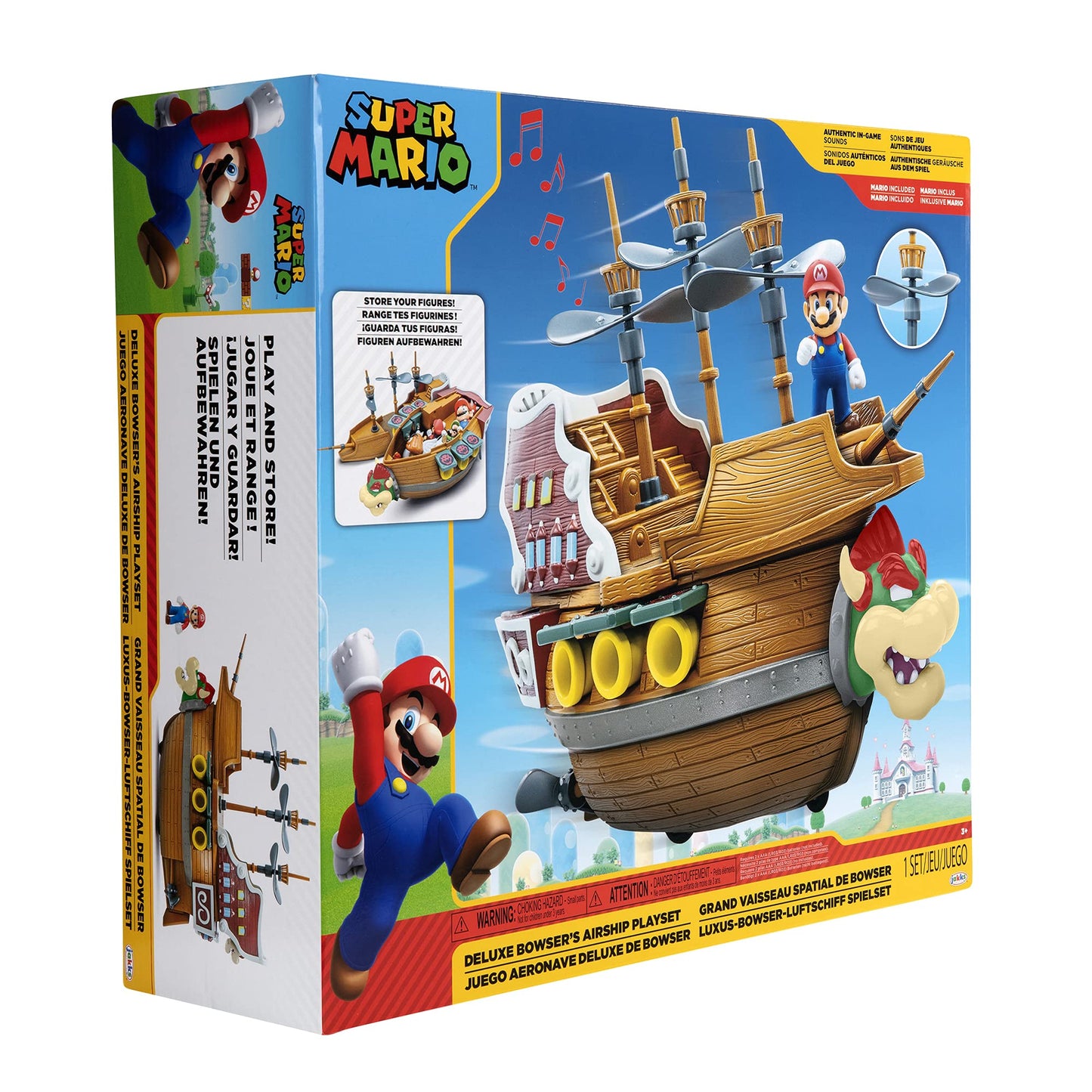Super Mario Deluxe Bowser's Airship Playset with Mario Figure – Authentic Sounds