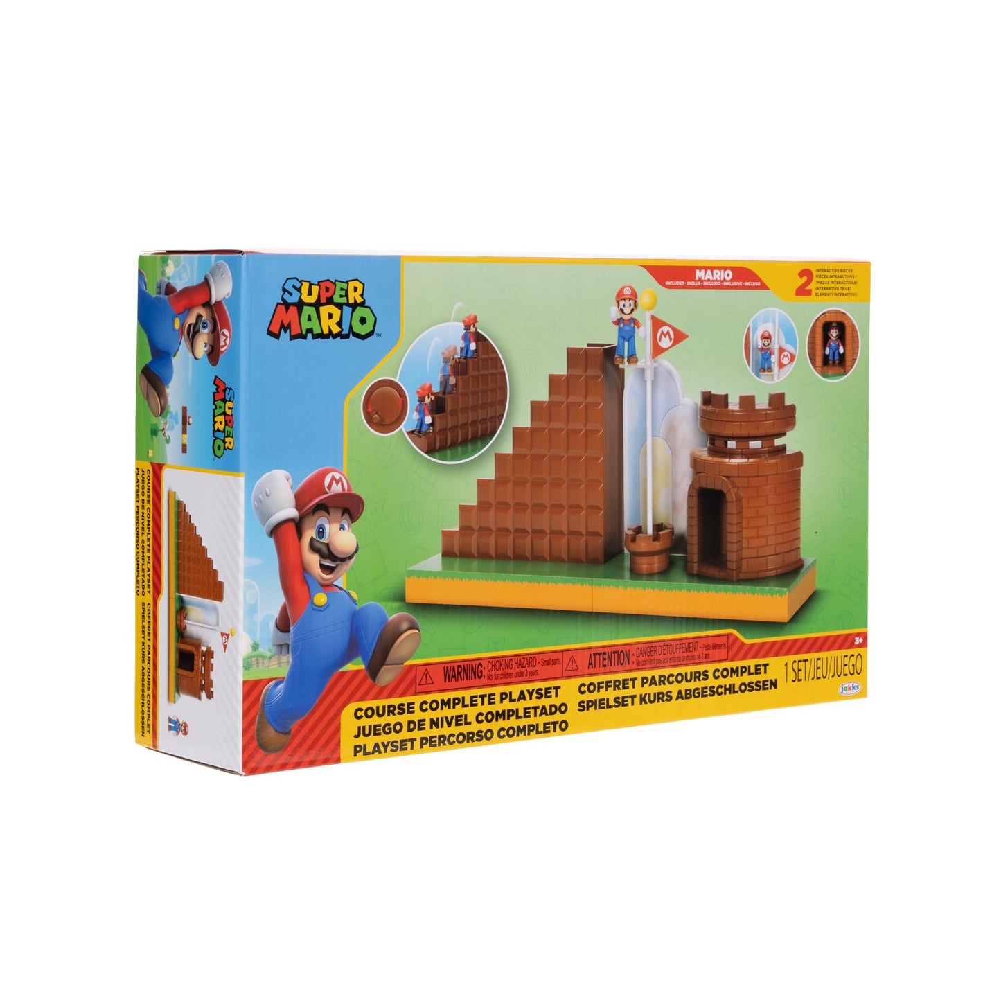Super Mario 2.5-inch Action Figures Course Complete Playset – Mario Figure, Interactive Stairs, Castle & Base Platform