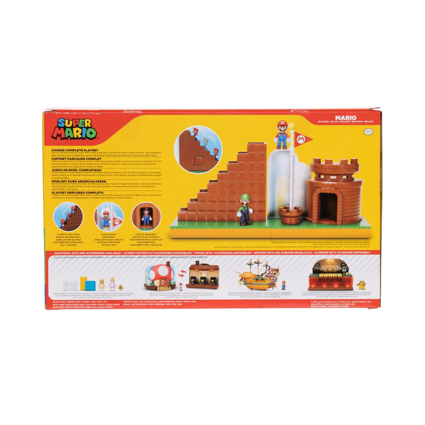 Super Mario 2.5-inch Action Figures Course Complete Playset – Mario Figure, Interactive Stairs, Castle & Base Platform