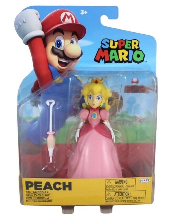 Super Mario 4-Inch Princess Peach with Umbrella Action Figure – Collectible Display Toy