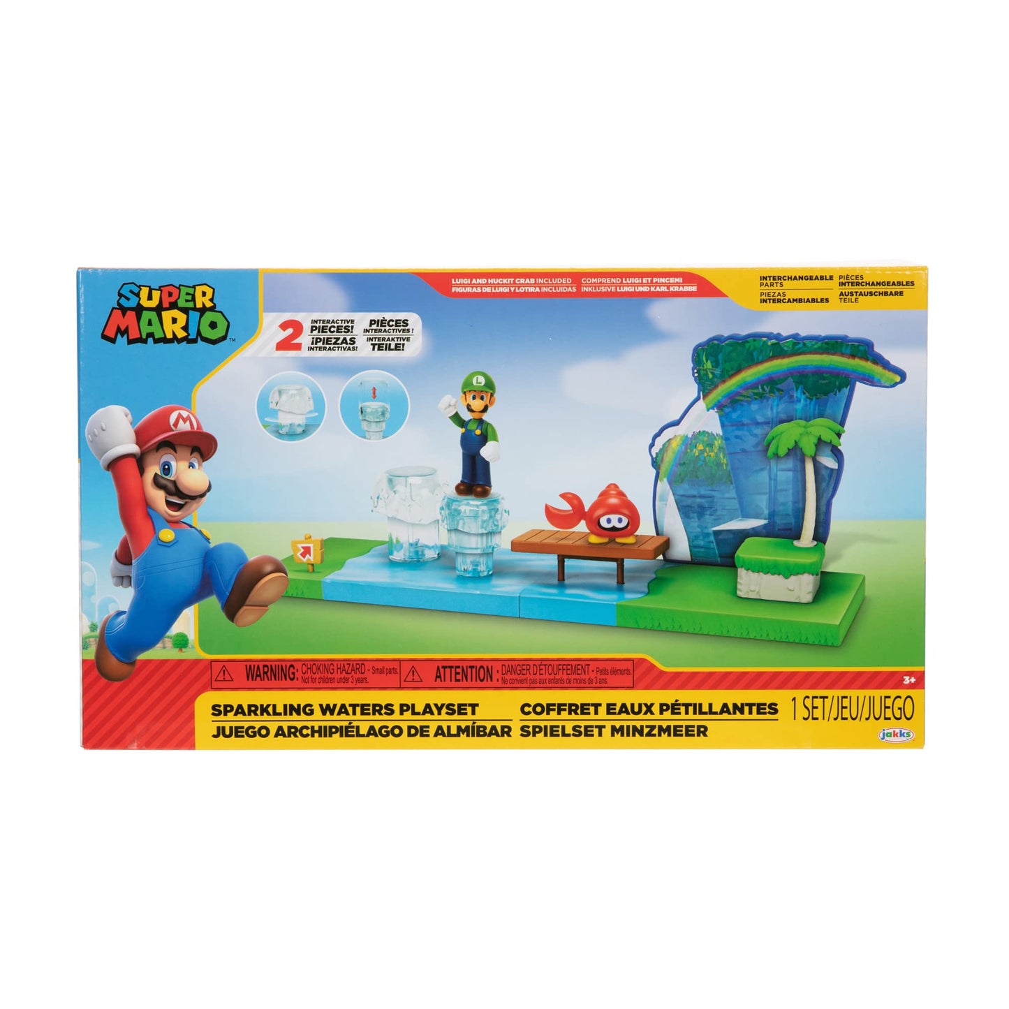 Super Mario Sparkling Waters Playset with Luigi & Huckit Crab – Interactive Levels
