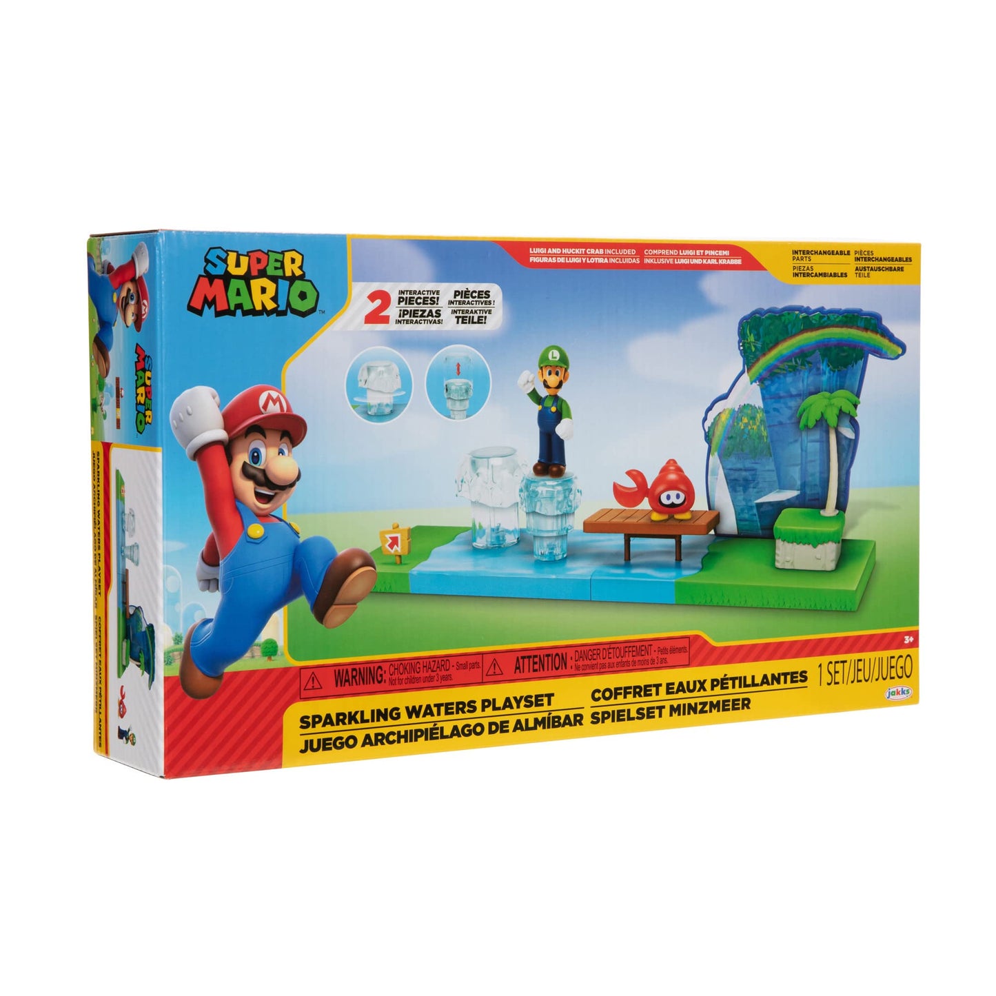 Super Mario Sparkling Waters Playset with Luigi & Huckit Crab – Interactive Levels