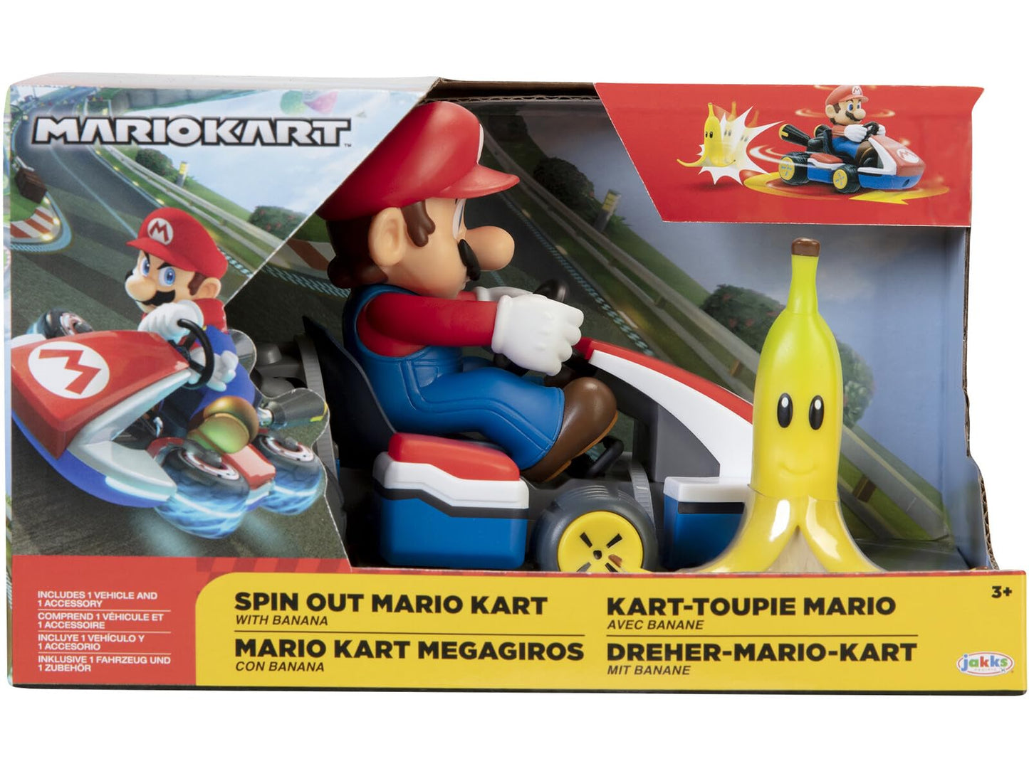Super Mario Spin Out Mariokart – 360 Spin Wind-Up Racer + 2.5-Inch Mario Figure