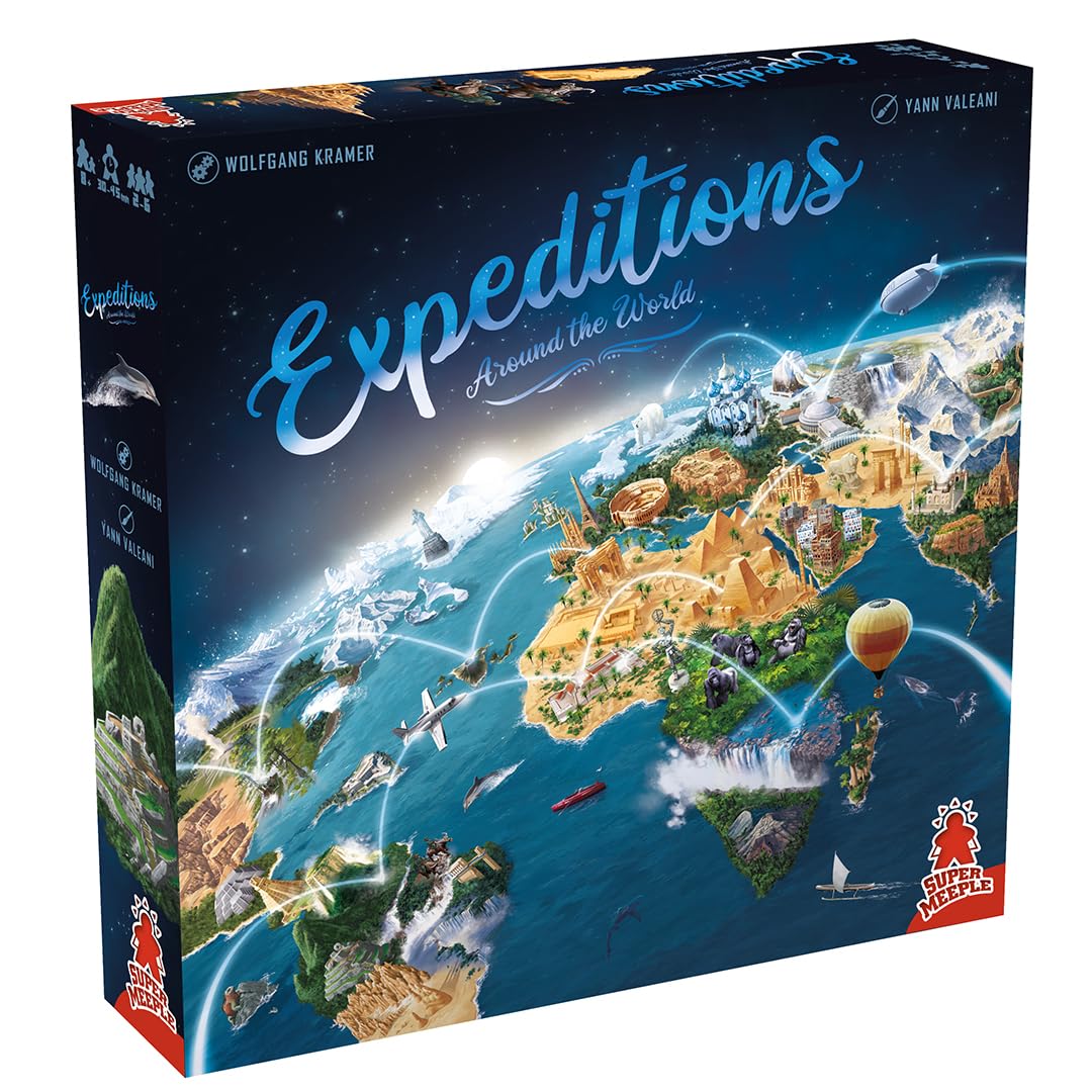 Super Meeple Expeditions Around the World | Family Strategy Board Game for 2-6 Players | 30 Minutes