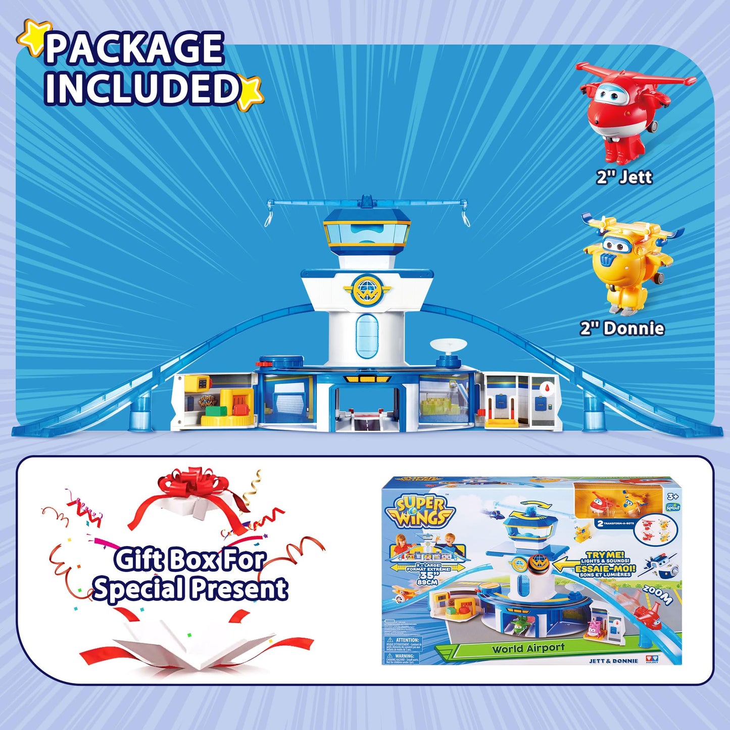 Super Wings World Airport Playset with 2 Transform-a-Bot Jett & Donnie Figures | Preschool Learning Toy