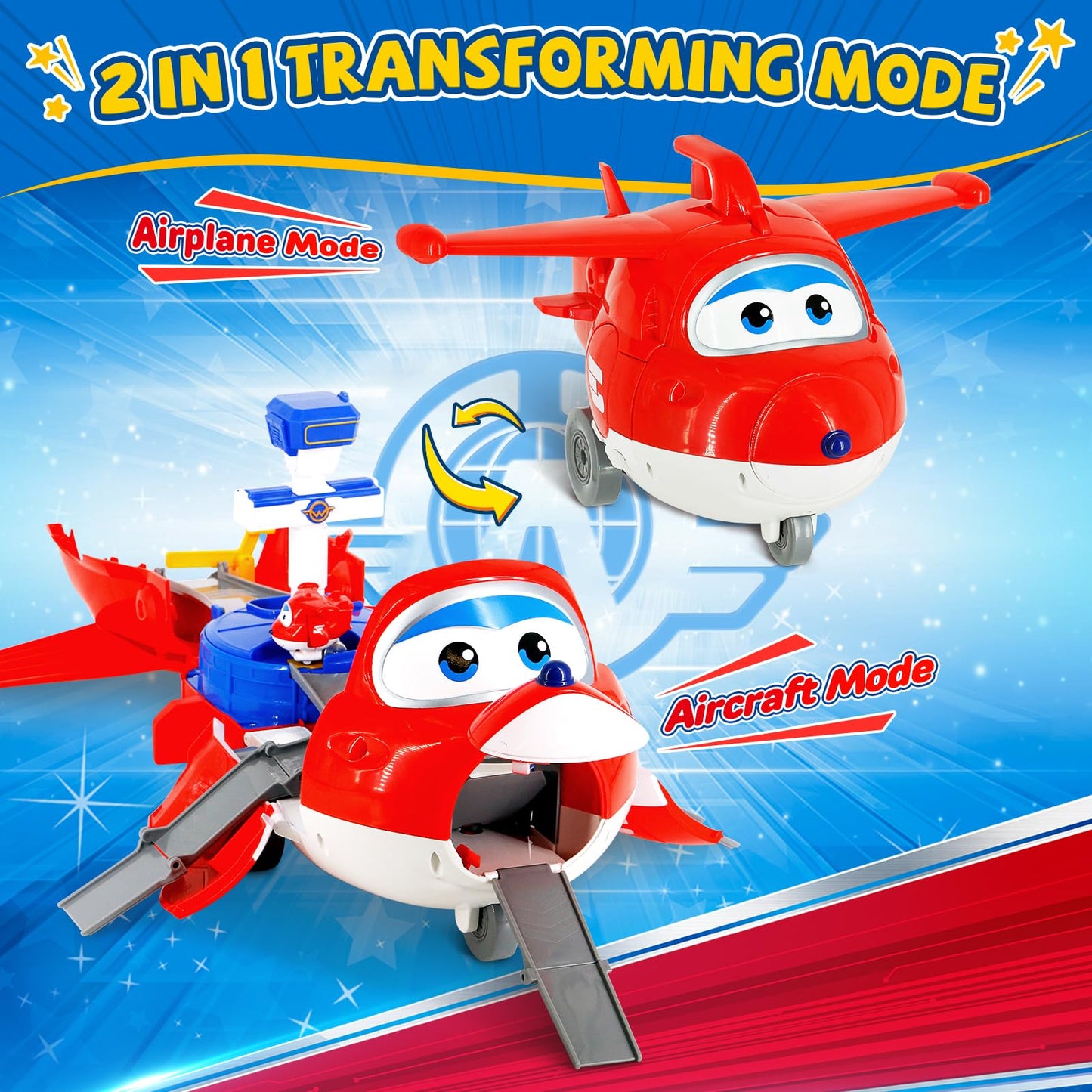 Super Wings Jett's Takeoff Tower 2-in-1 Airport Playset | 12" Plane to 23" Airport, No Batteries, Ages 3+