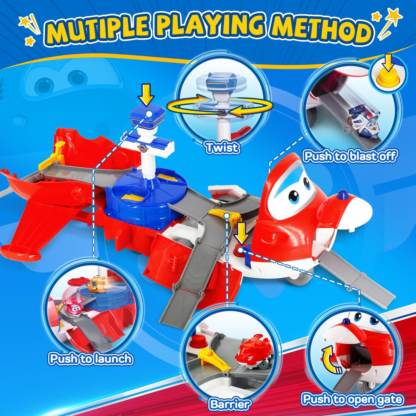Super Wings Jett's Takeoff Tower 2-in-1 Airport Playset | 12" Plane to 23" Airport, No Batteries, Ages 3+
