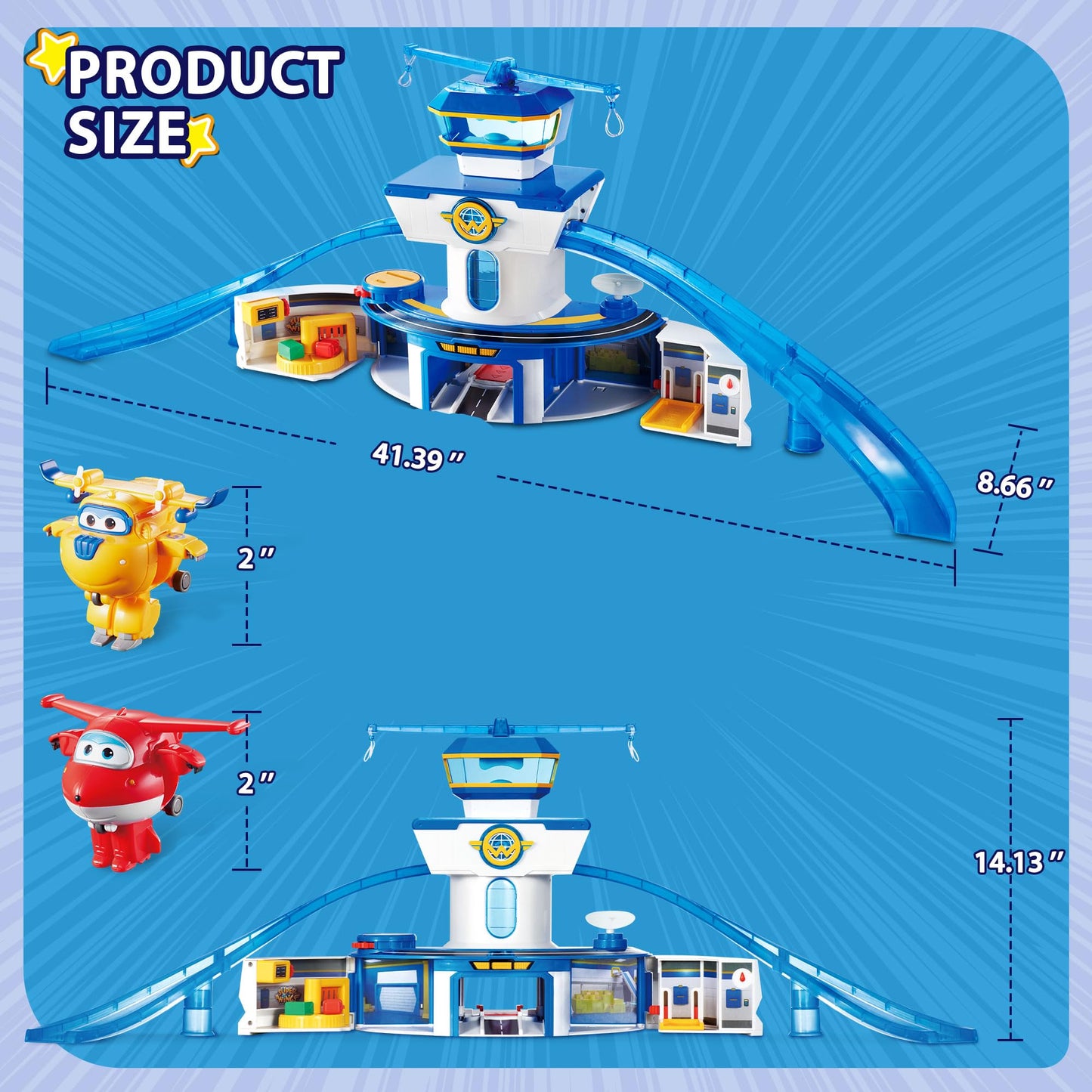Super Wings World Airport Playset with 2 Transform-a-Bot Jett & Donnie Figures | Preschool Learning Toy