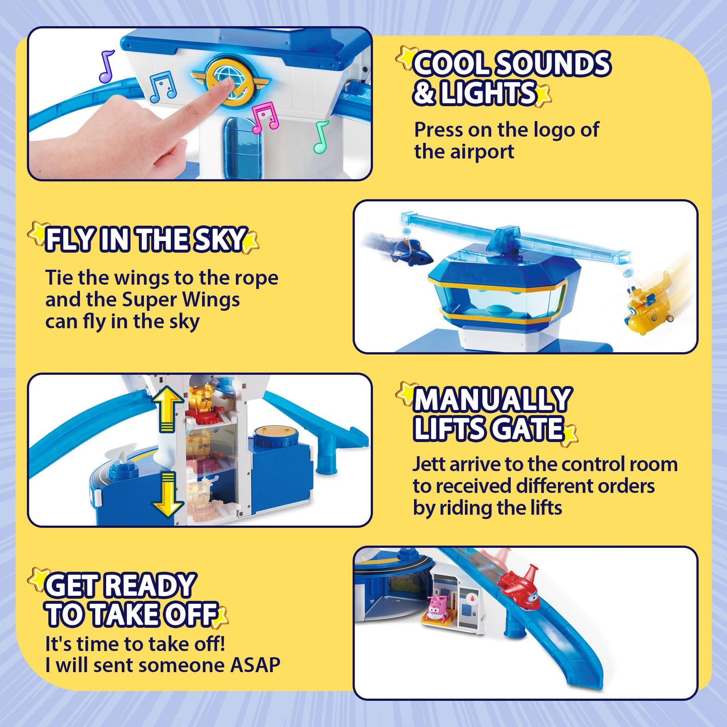 Super Wings World Airport Playset with 2 Transform-a-Bot Jett & Donnie Figures | Preschool Learning Toy