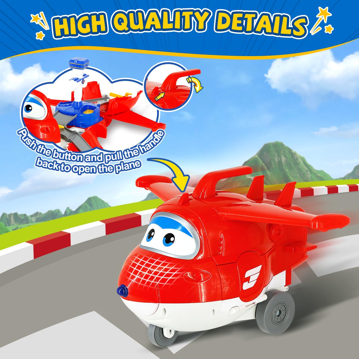 Super Wings Jett's Takeoff Tower 2-in-1 Airport Playset | 12" Plane to 23" Airport, No Batteries, Ages 3+